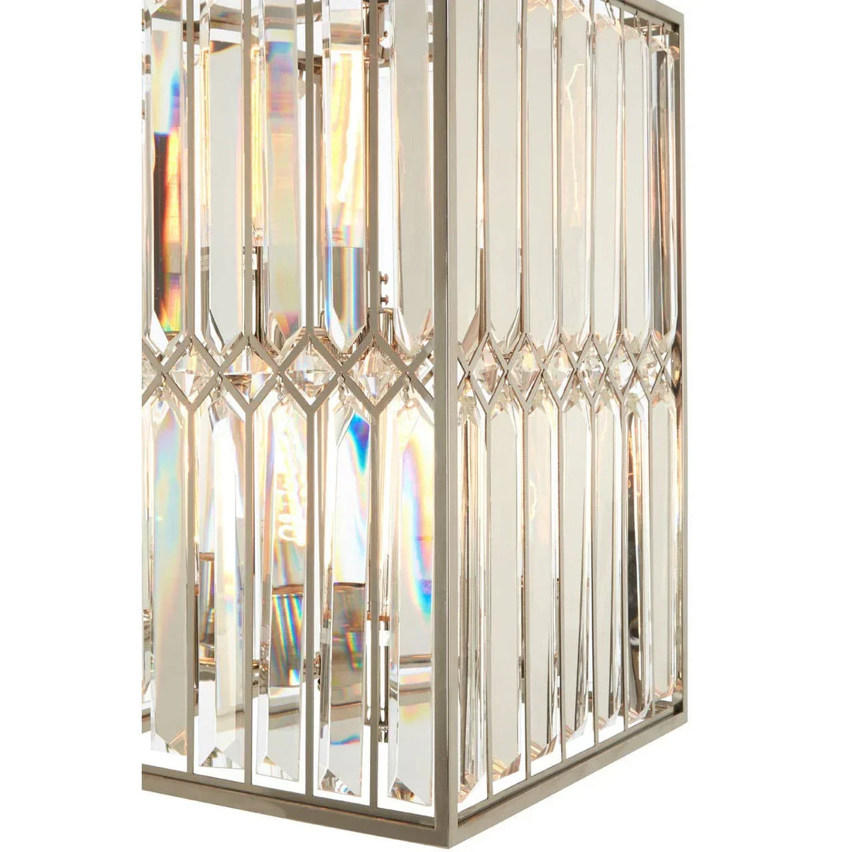 Crystal panel table lamp with geometric metal frame and reflective glass details