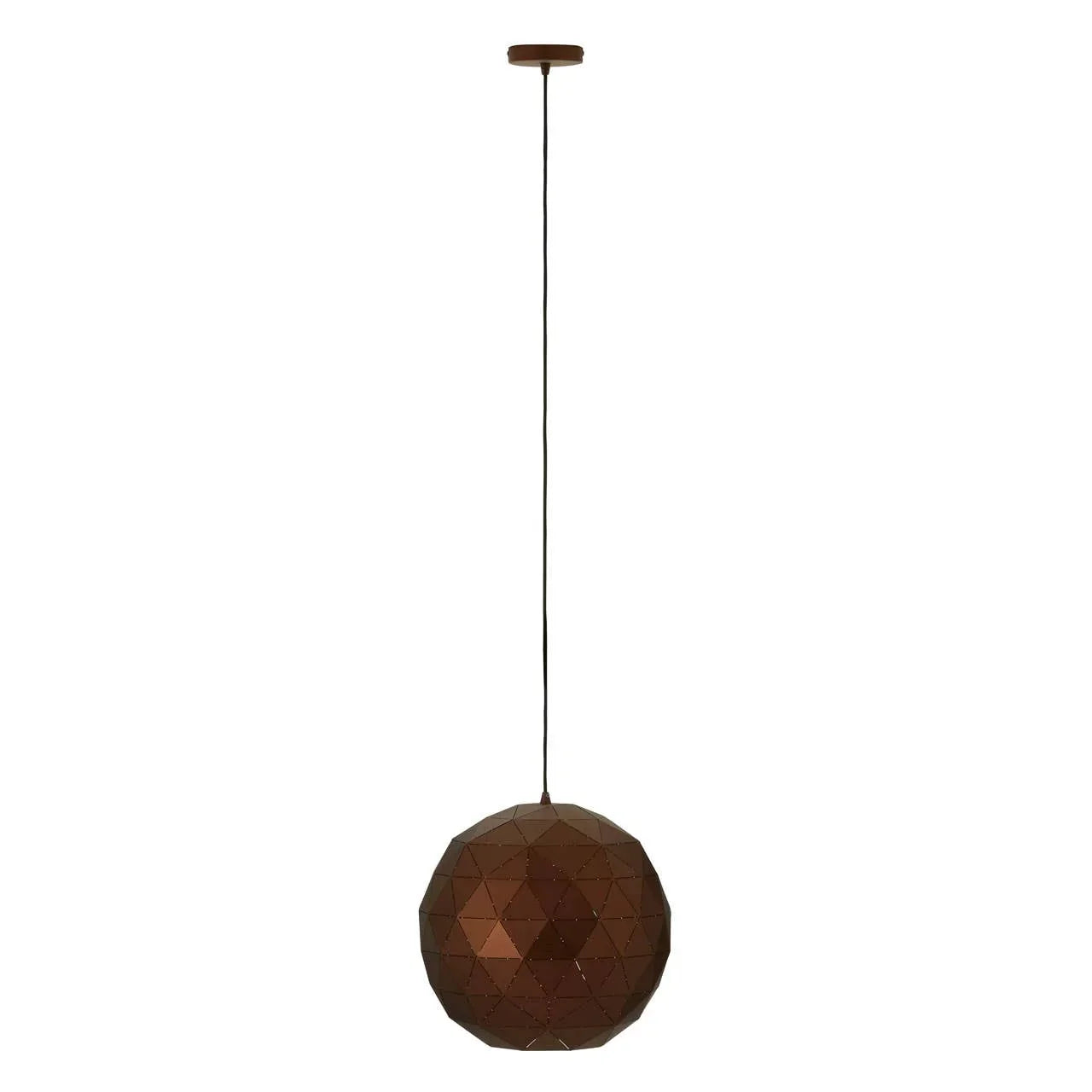 Geometric brown pendant light with faceted metal shade and long black cable