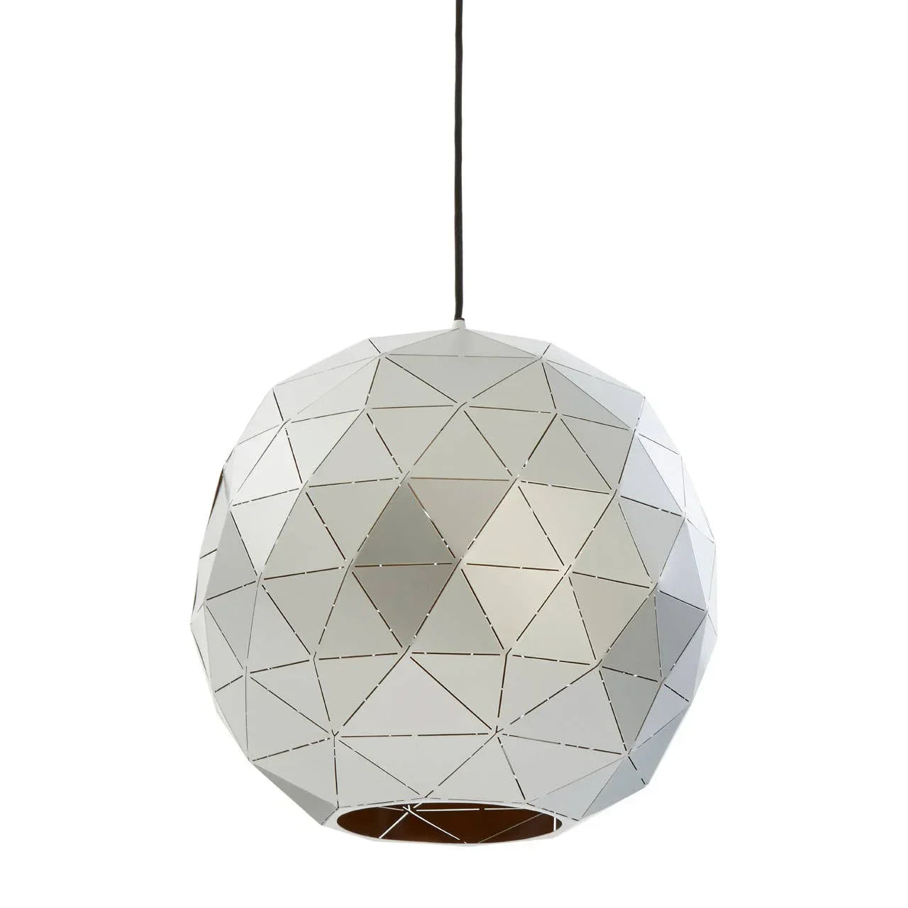 Modern geometric pendant light with white metal shade and cut-out triangle design