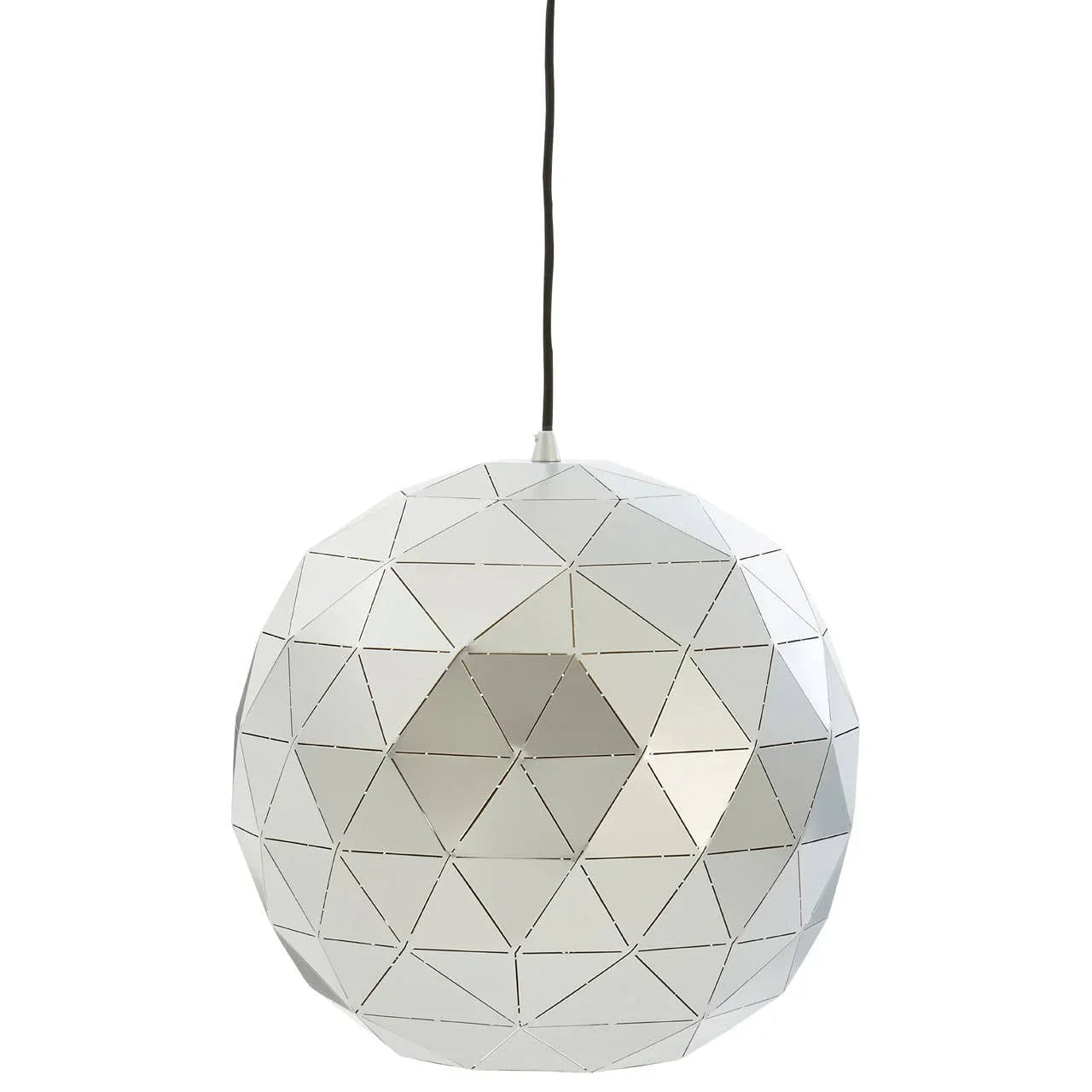 Geometric white pendant ceiling light with faceted metal shade and black cord