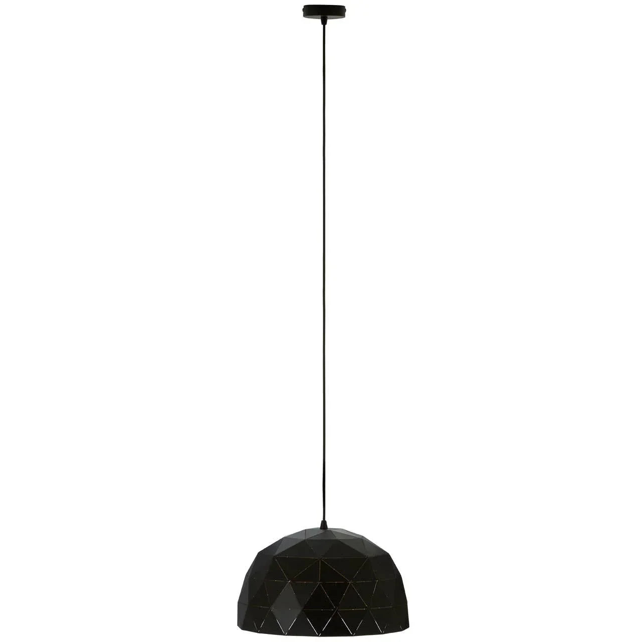 Black geometric pendant ceiling light with faceted dome shade and long cord