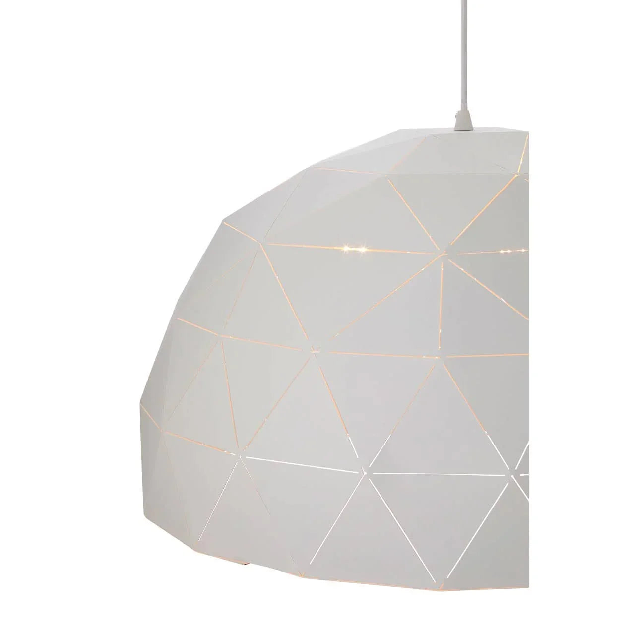 White geometric pendant light shade with triangular cut-out pattern