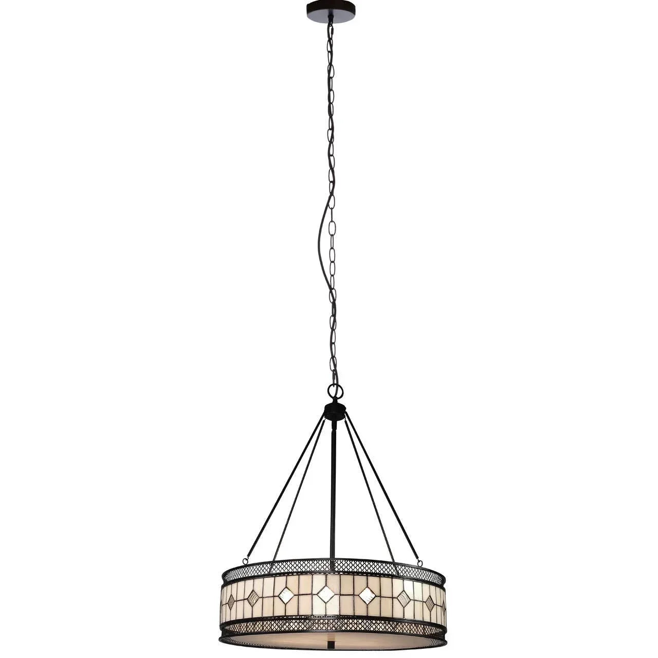 Black metal pendant ceiling light with geometric frosted glass shade