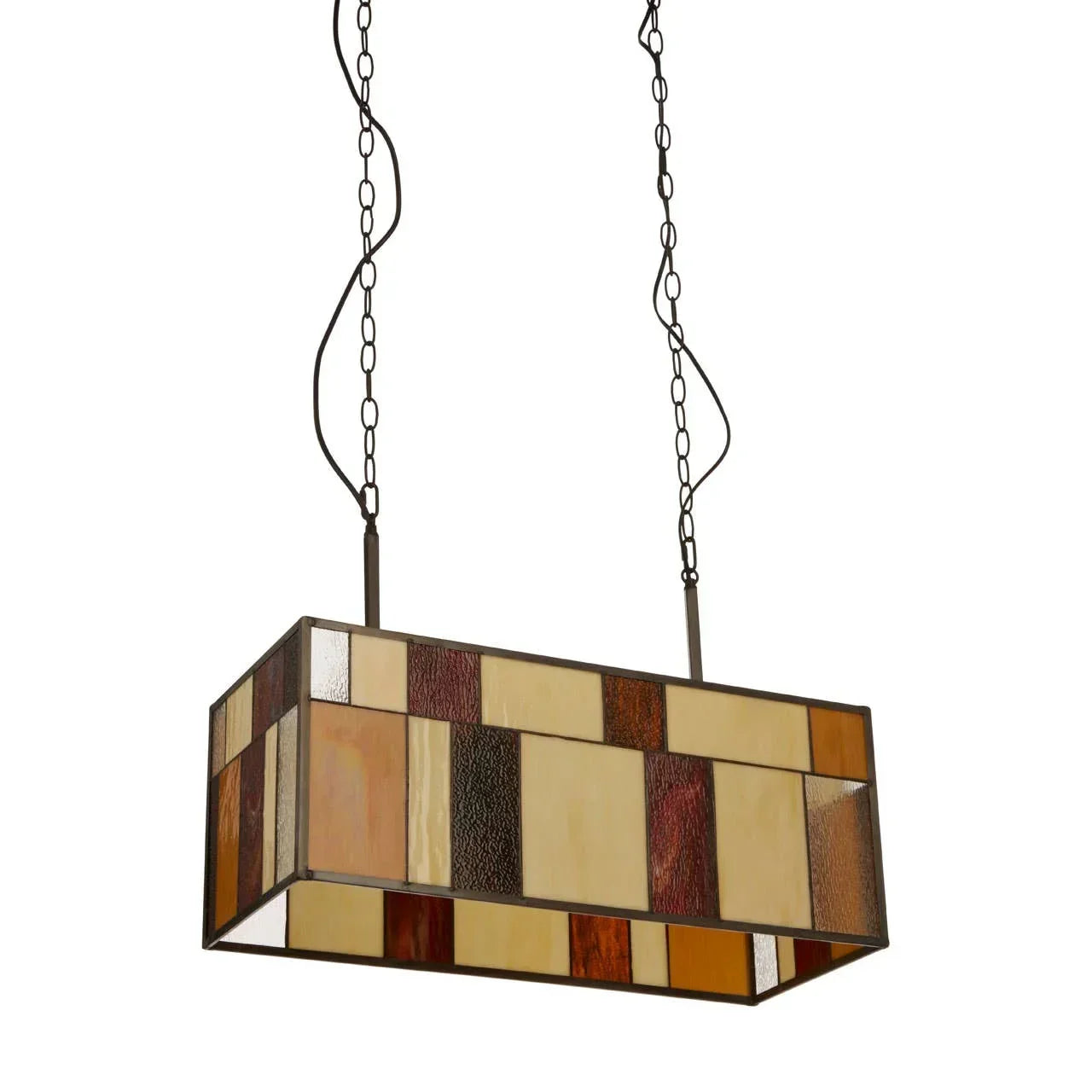 Rectangular stained glass ceiling light with beige, brown, and amber panels