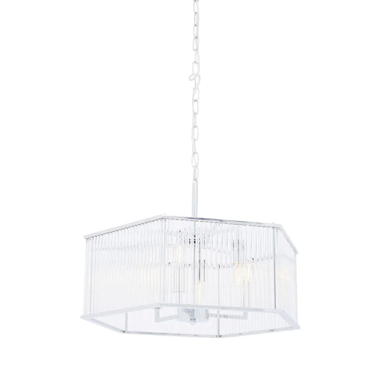 Chrome pendant light with square glass rod shade and hanging chain