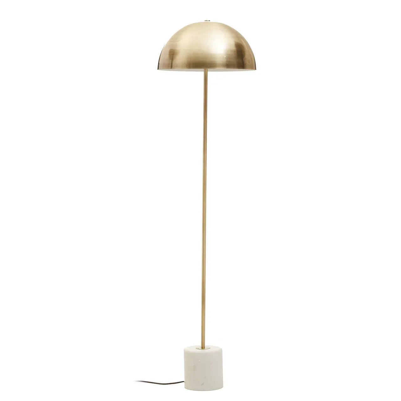Gold dome floor lamp with slim pole and white marble base
