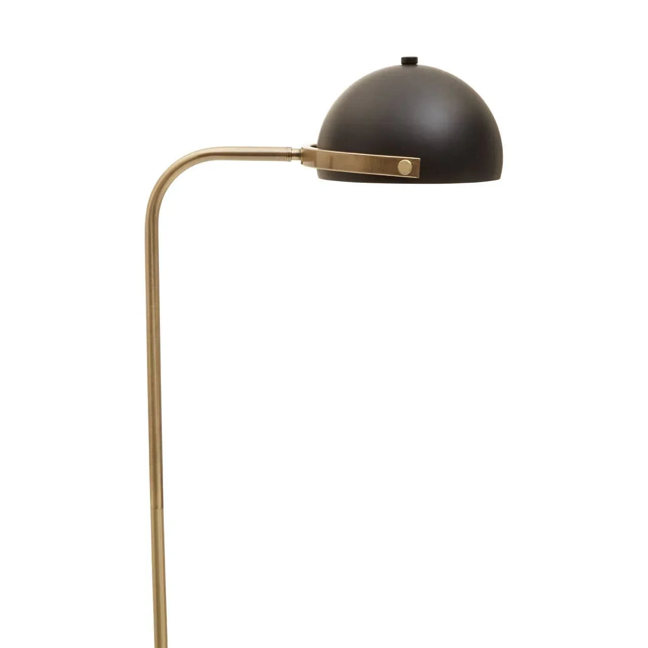 Black and brass floor lamp with dome shade and curved metal stand