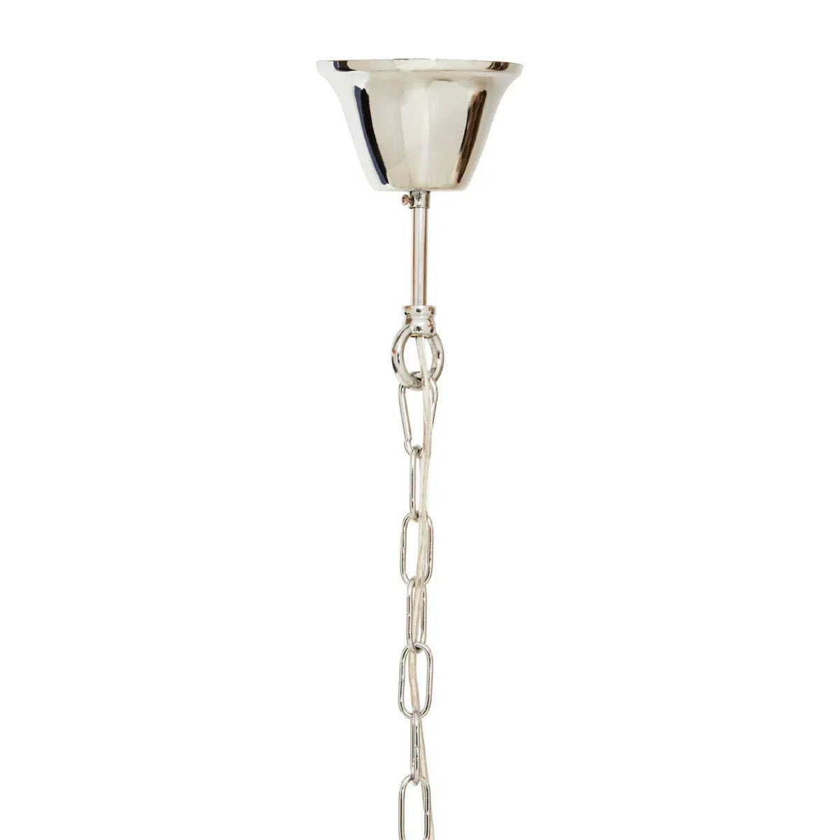 Polished metal ceiling rose with silver hanging chain for pendant light fixture