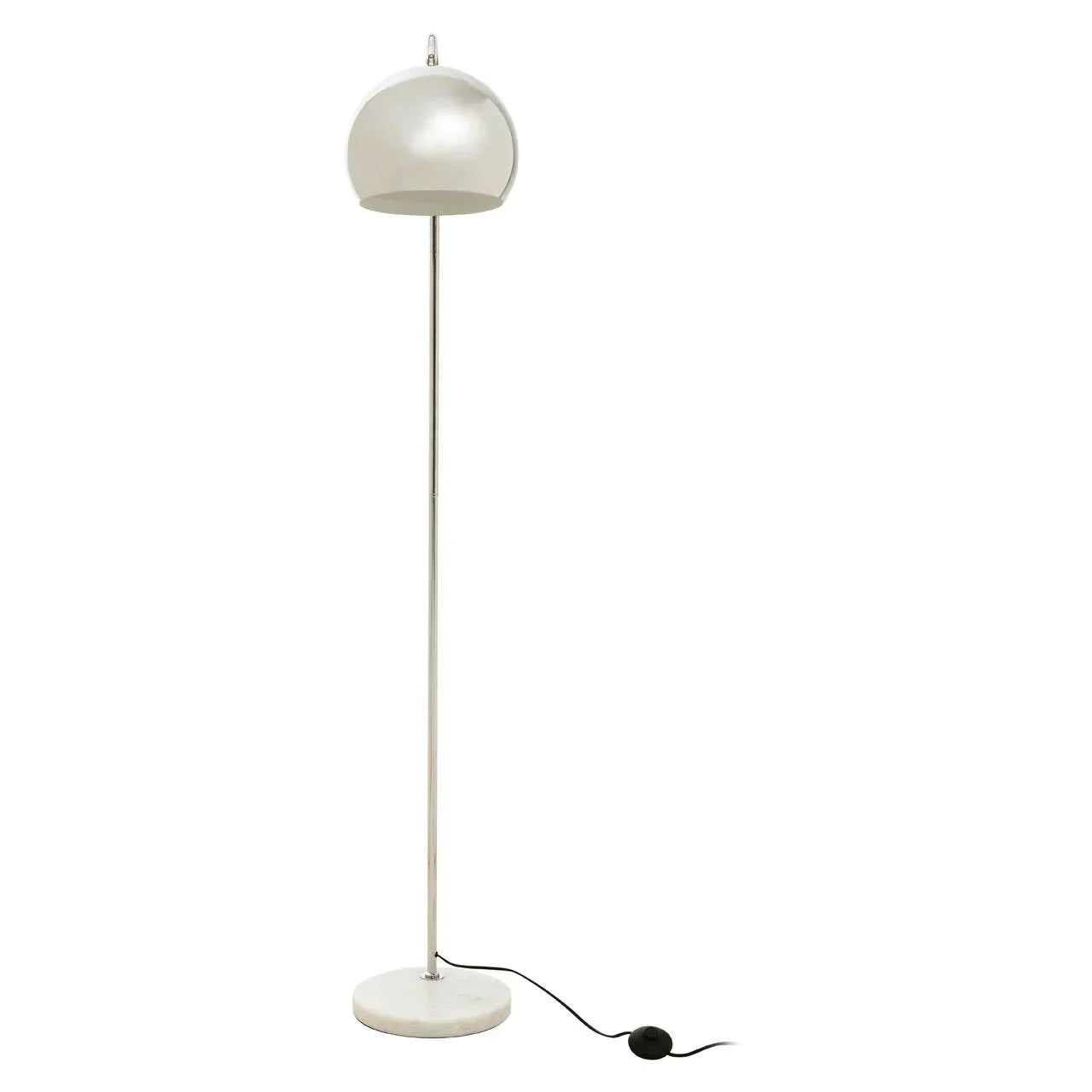 Modern silver floor lamp with dome shade and marble base shown on white background