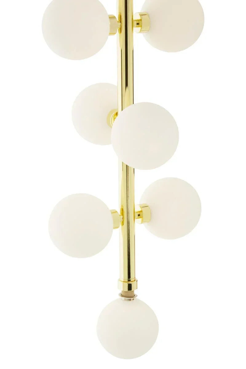 Gold chandelier with frosted glass ball lights arranged vertically