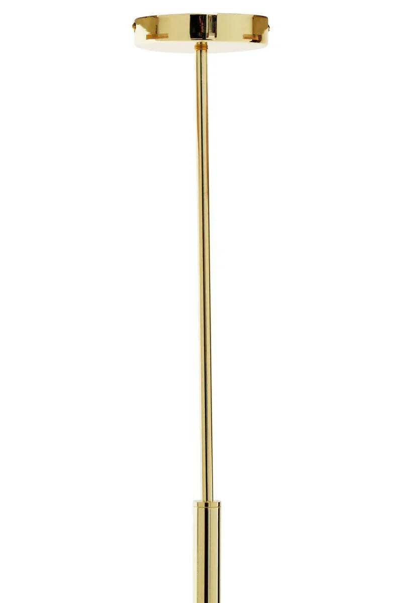 Gold metal ceiling light fixture with slim rod and round canopy mount