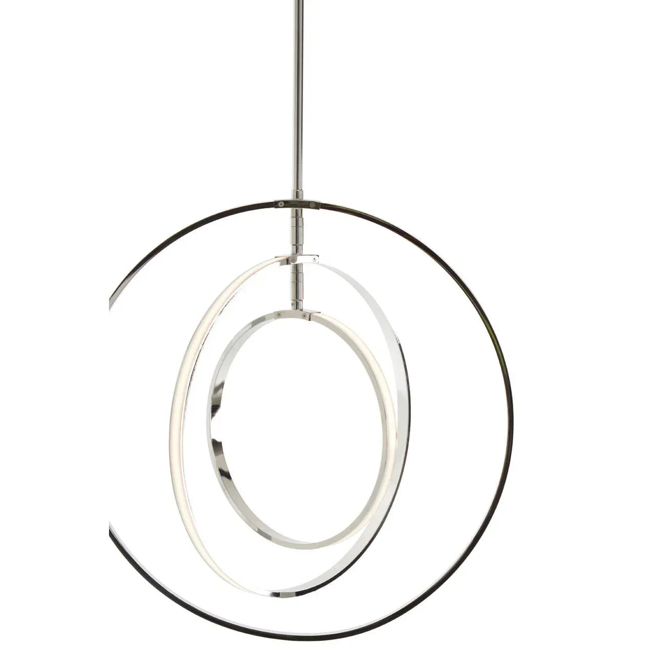 modern chrome LED pendant light with overlapping circular rings design