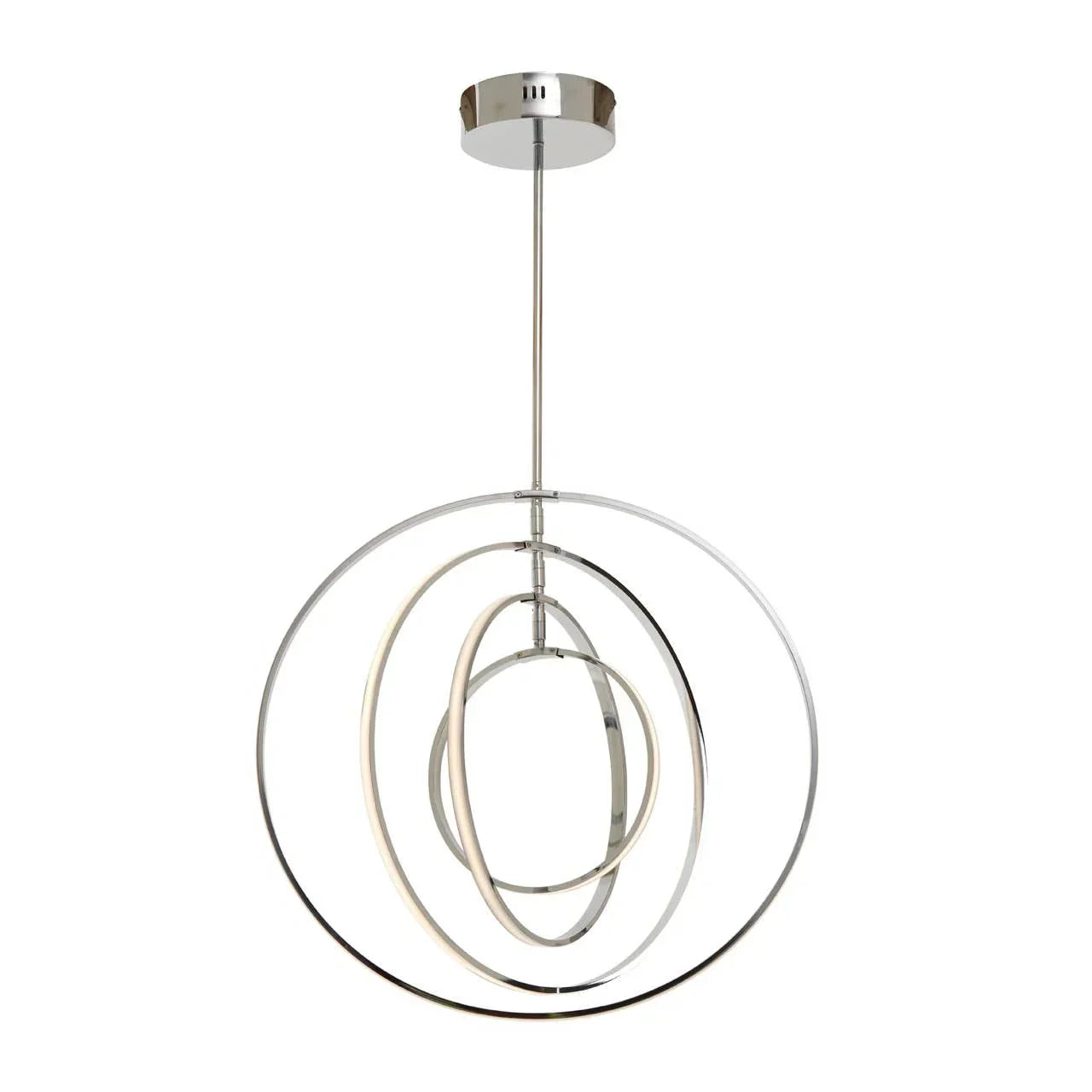 modern chrome LED pendant ceiling light with three interlocking rings