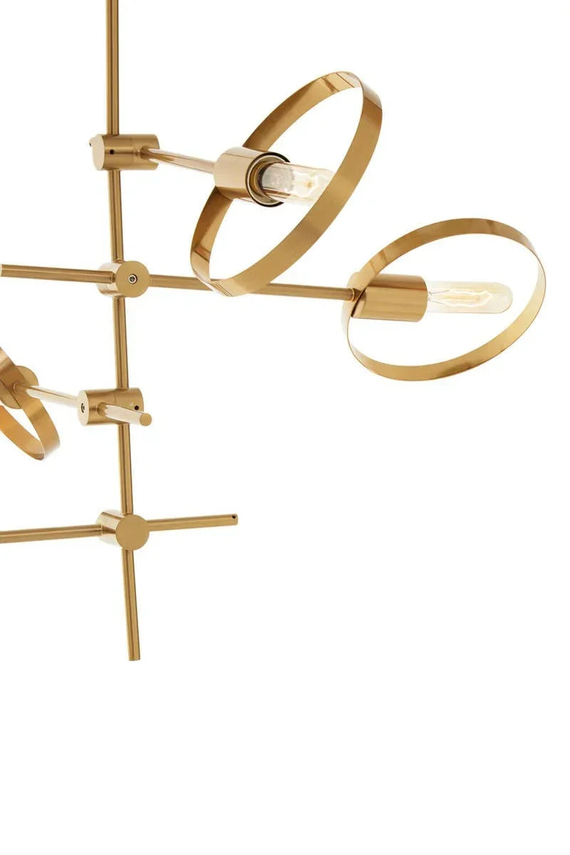 Modern gold metal ceiling light with exposed bulbs and circular frame design