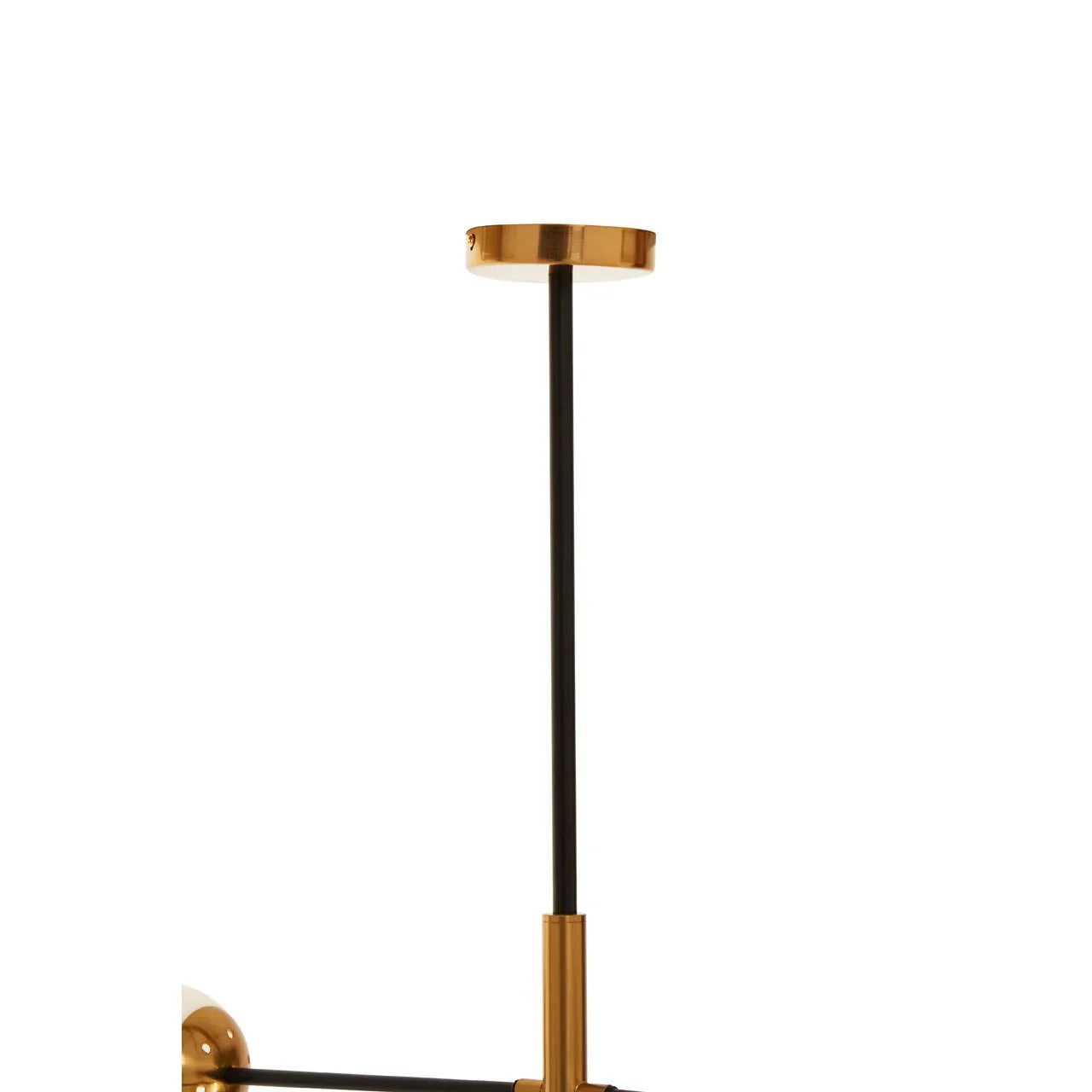 Gold and black ceiling light fixture rod with round canopy
