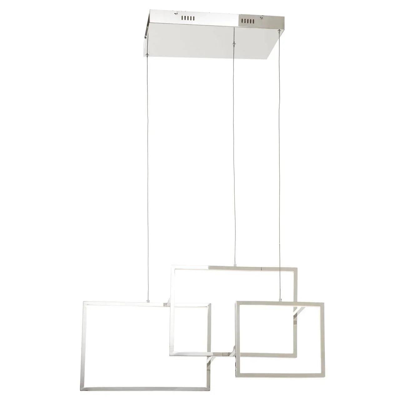 Modern rectangular chrome pendant ceiling light with three suspended geometric frames