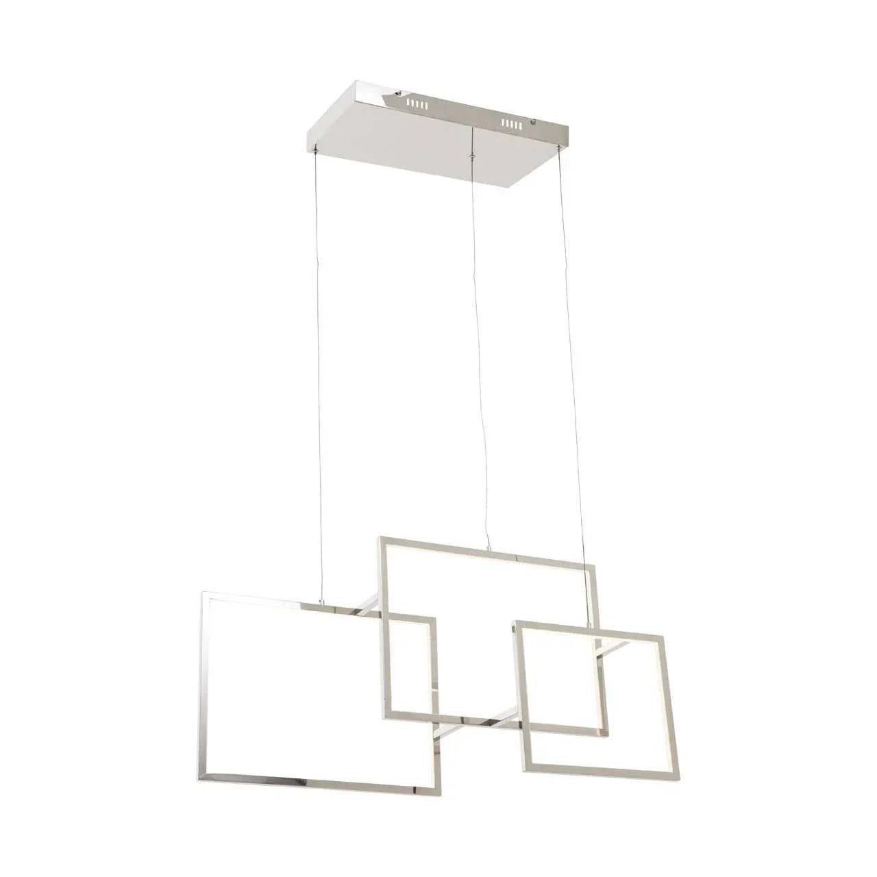 Modern rectangular LED pendant ceiling light with chrome finish and suspended frames