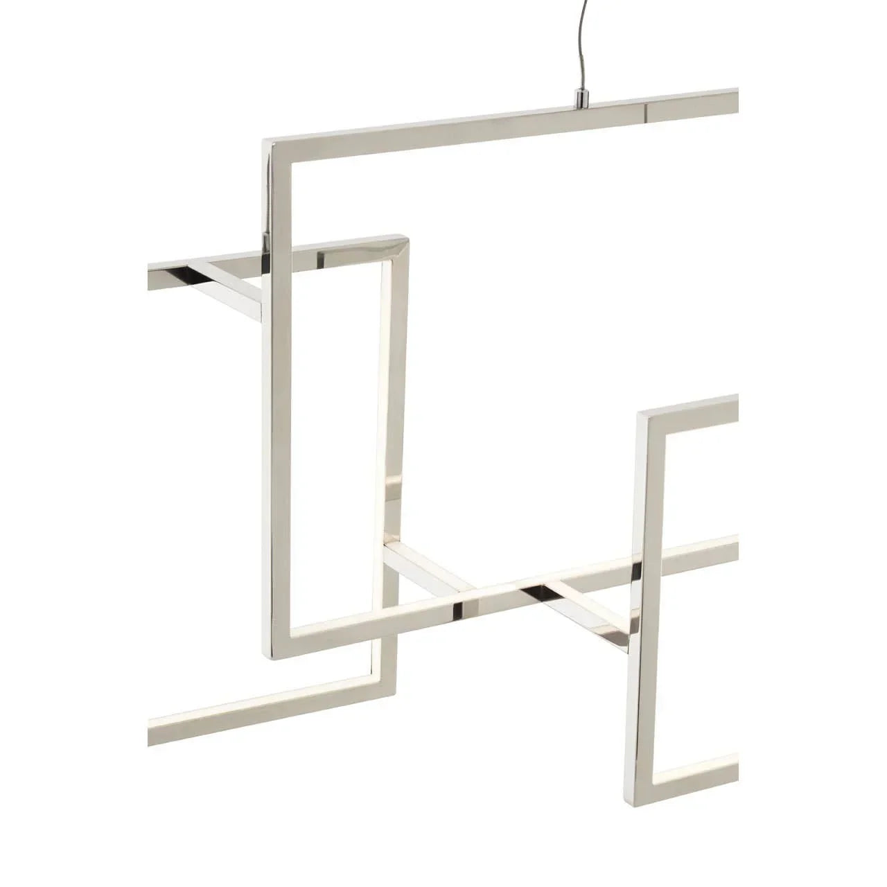 Modern chrome geometric ceiling light with intersecting rectangular frames