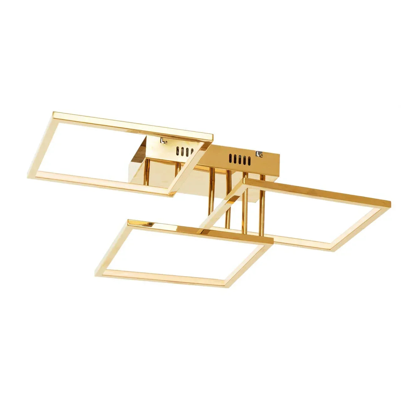Modern gold ceiling light with three rectangular LED frames and sleek metal finish