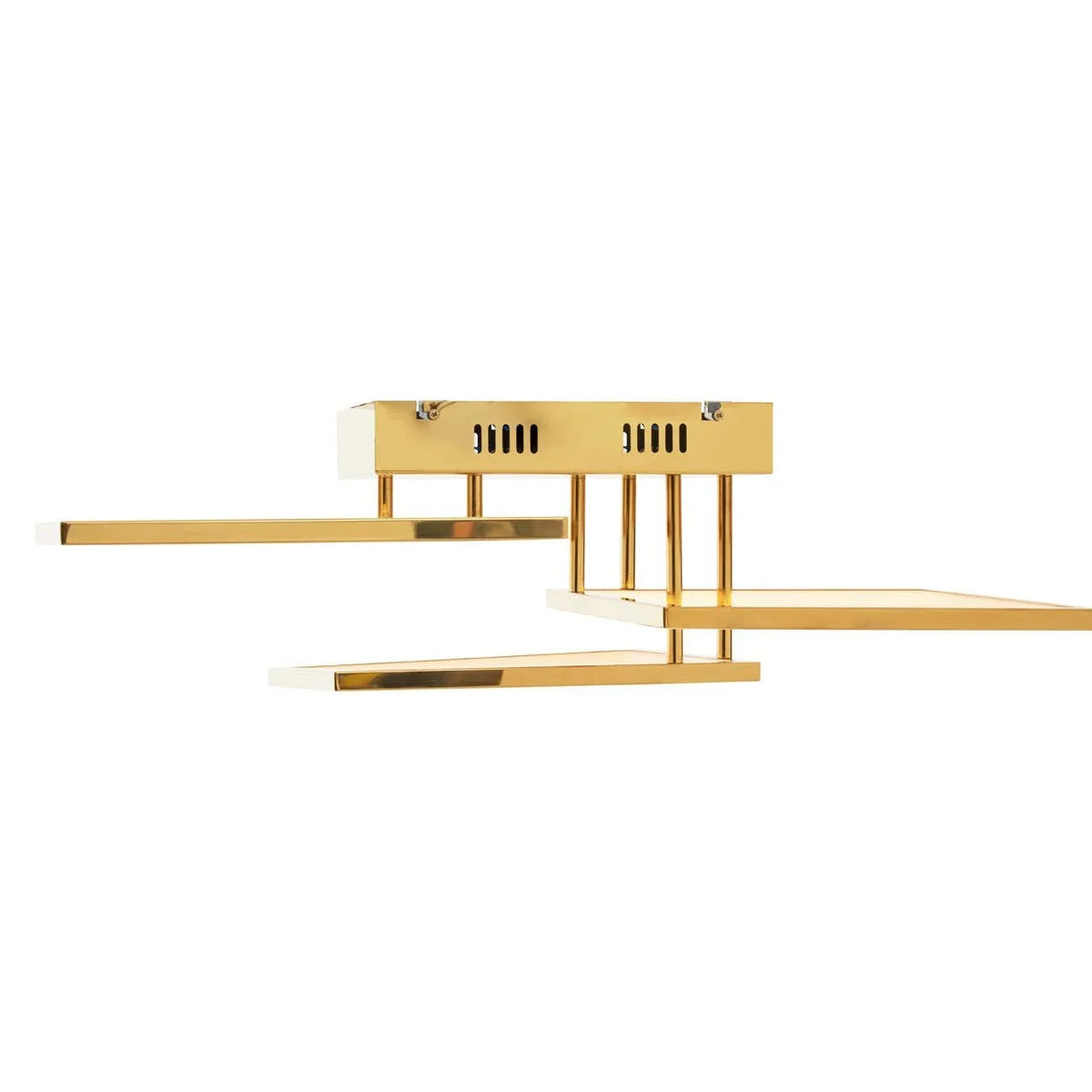 Gold ceiling light fixture with geometric rectangular design and polished metal finish