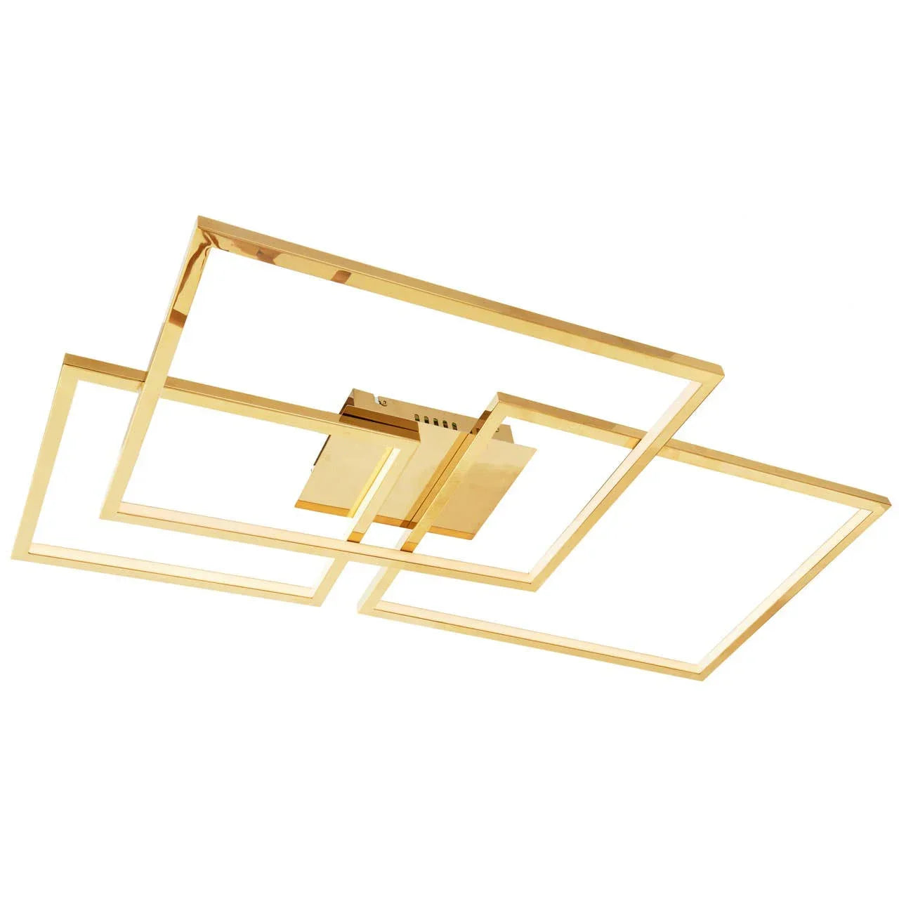 Gold ceiling light with geometric square frames, modern flush mount design