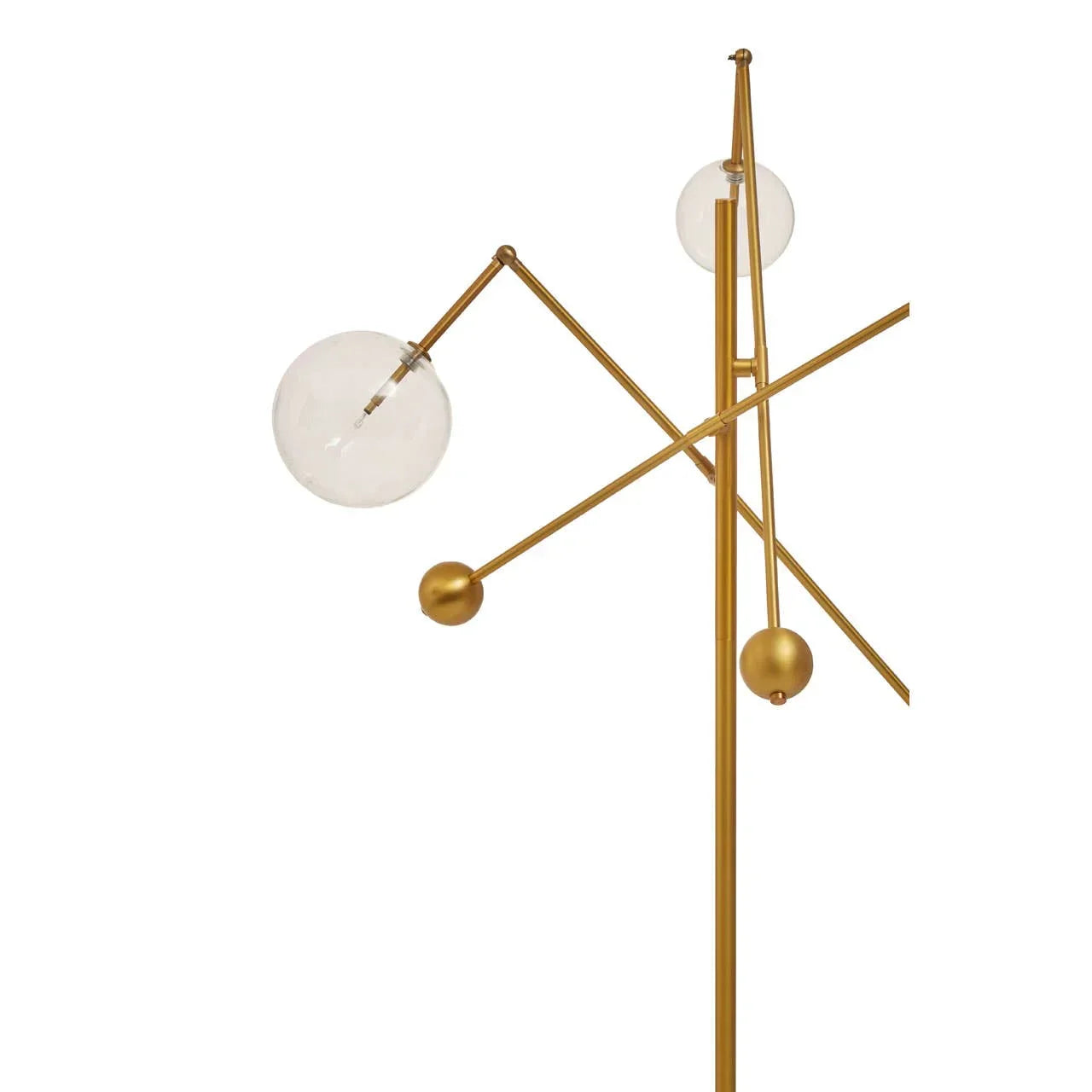 Gold floor lamp with clear glass globes and modern geometric metal rods