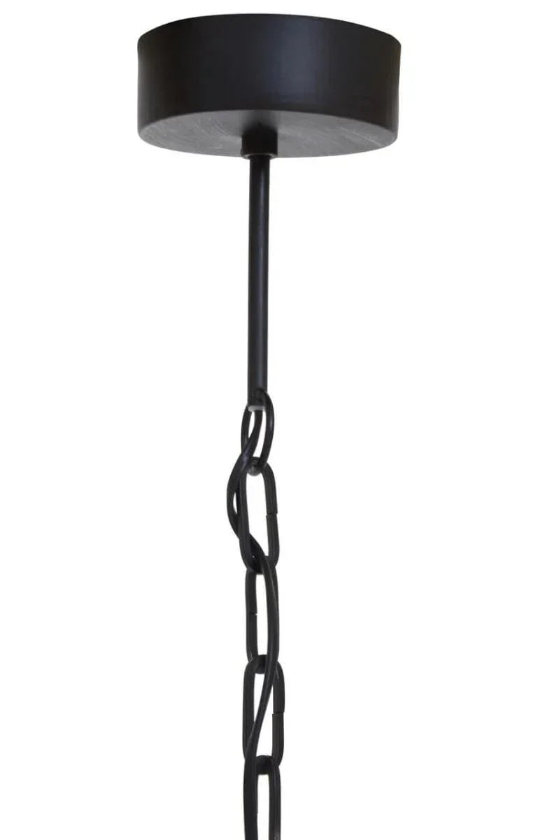 Black ceiling rose and metal chain suspension for pendant lighting fixture