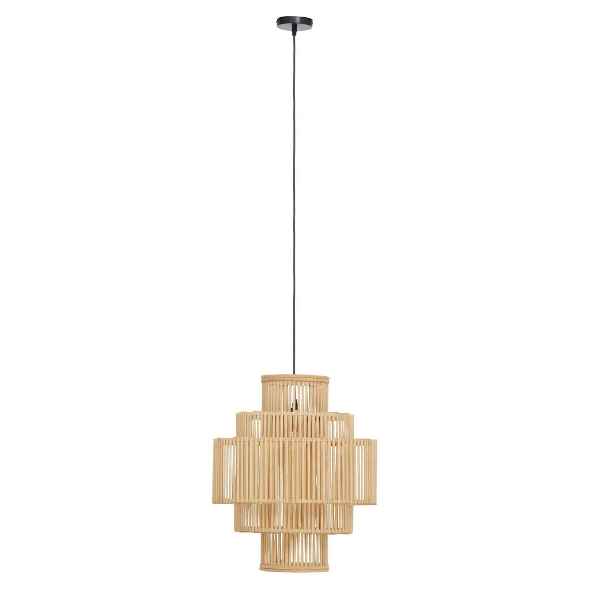 Natural rattan tiered pendant light shade, front view