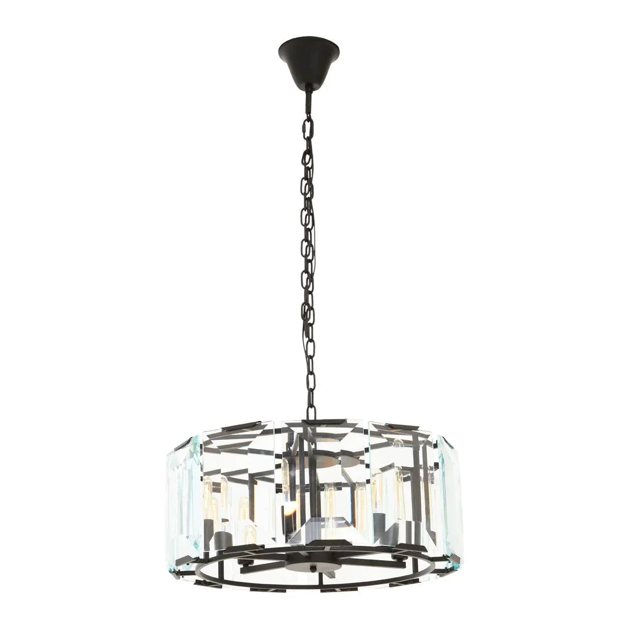 Crystal pendant ceiling light with black metal frame and chain