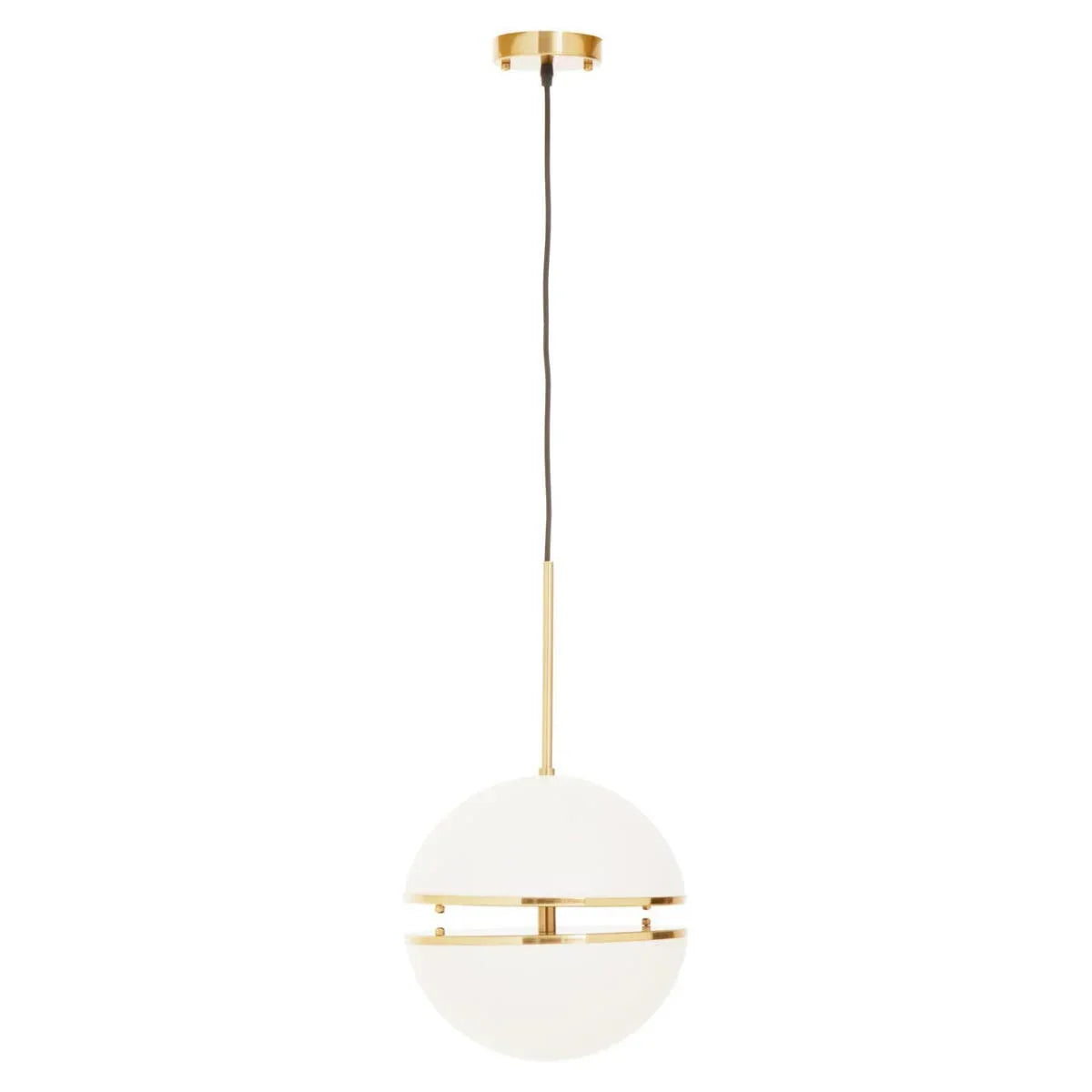 Modern brass and white globe pendant light with suspended ceiling fitting