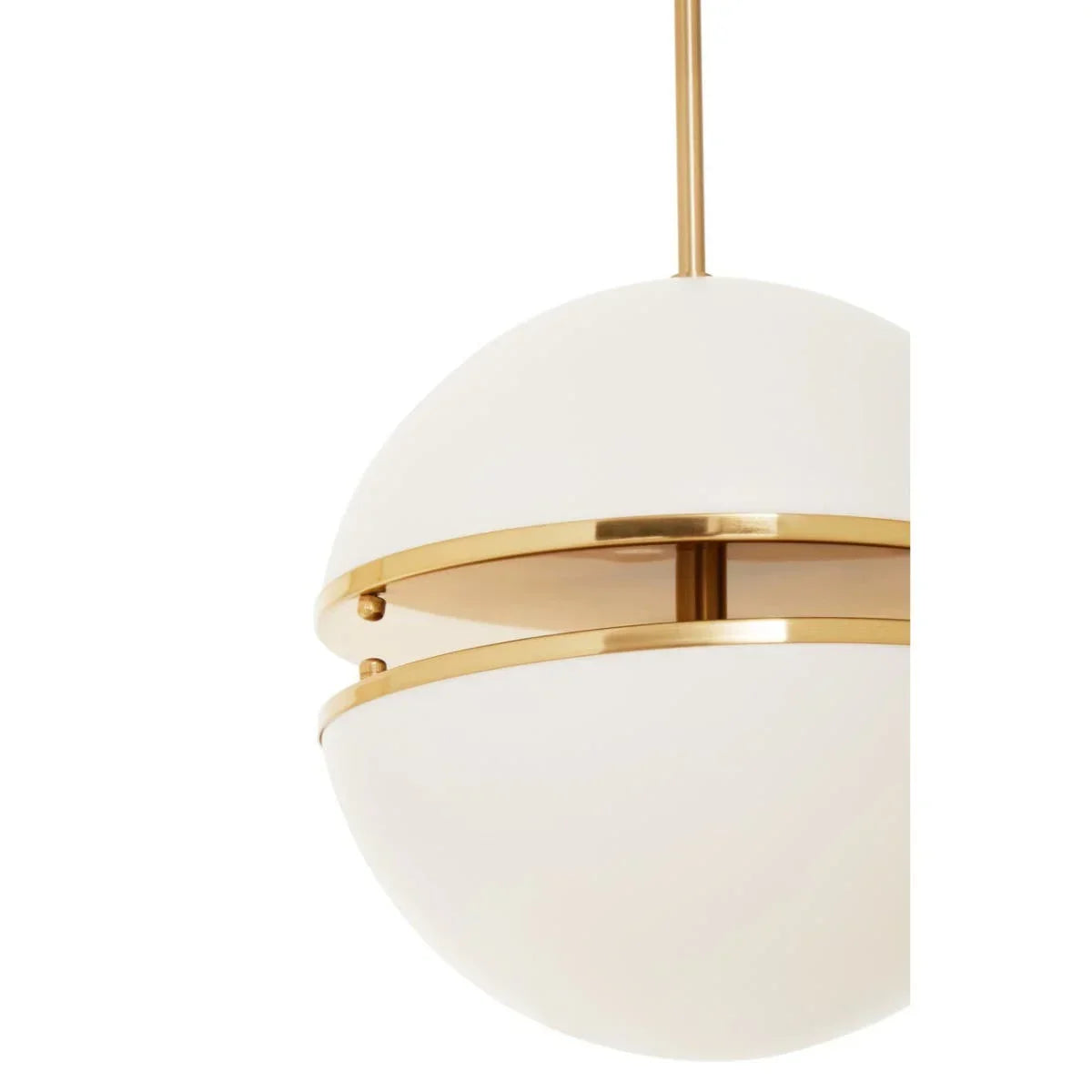 Modern globe pendant light with matte white glass shade and gold accents