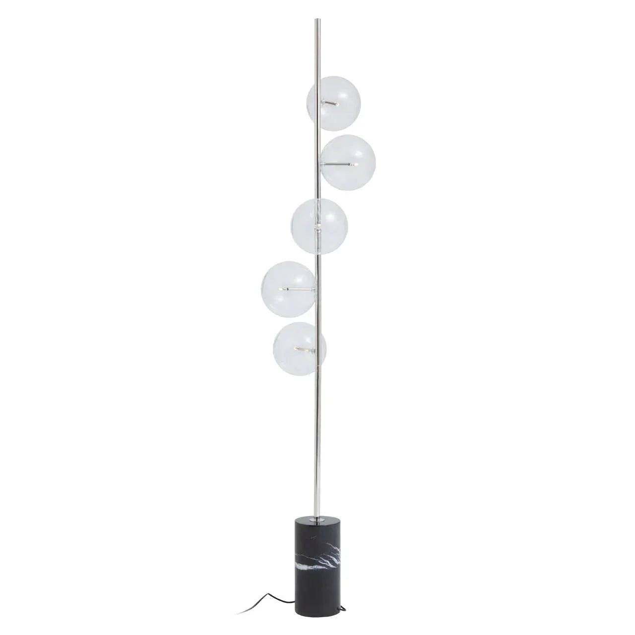 Modern floor lamp with glass globe shades and black marble base