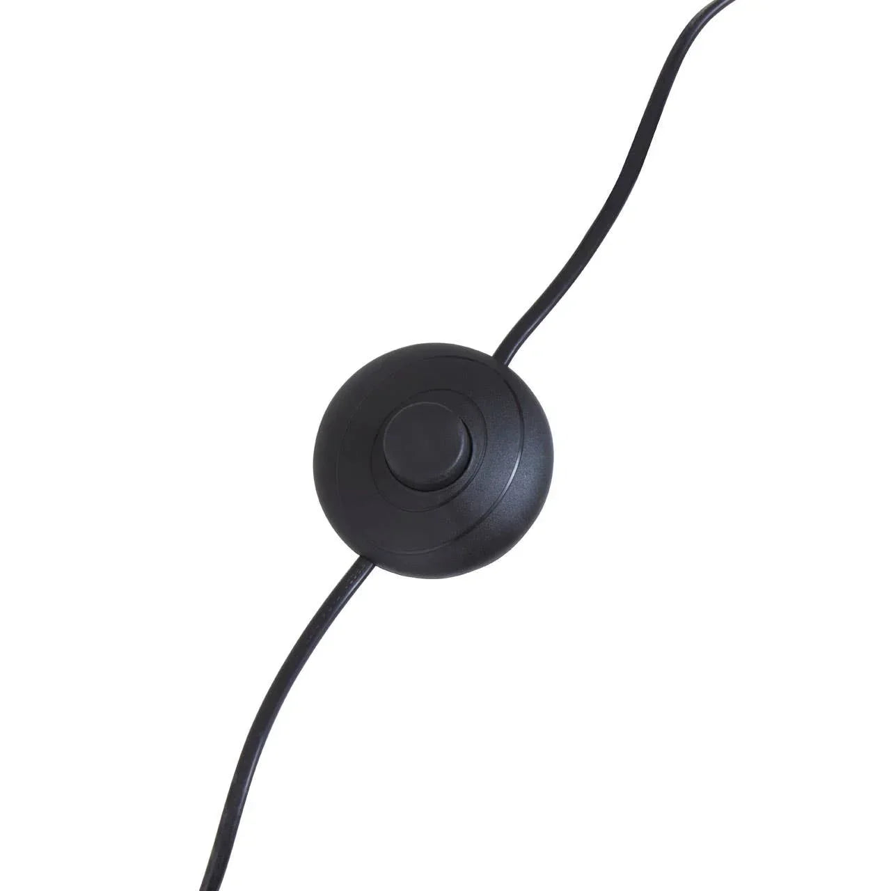 Black floor lamp inline foot switch with attached cable, close-up view