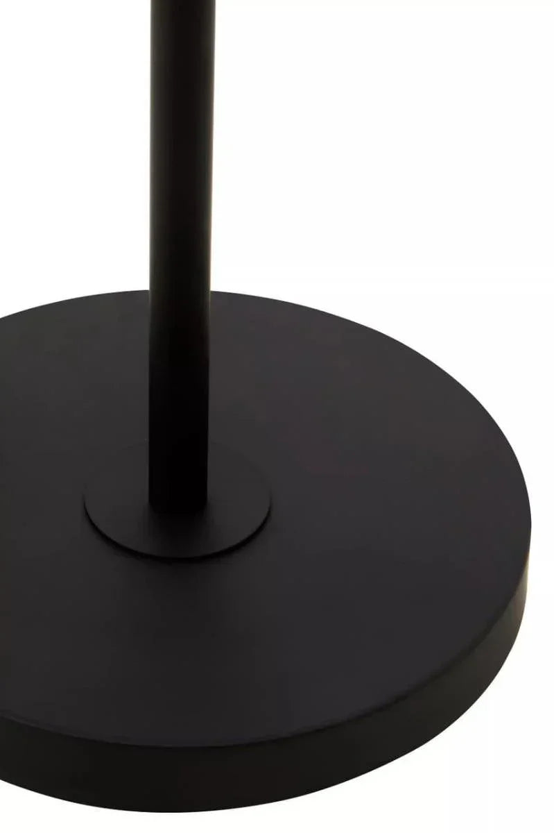 Black metal round table base with cylindrical support on white background