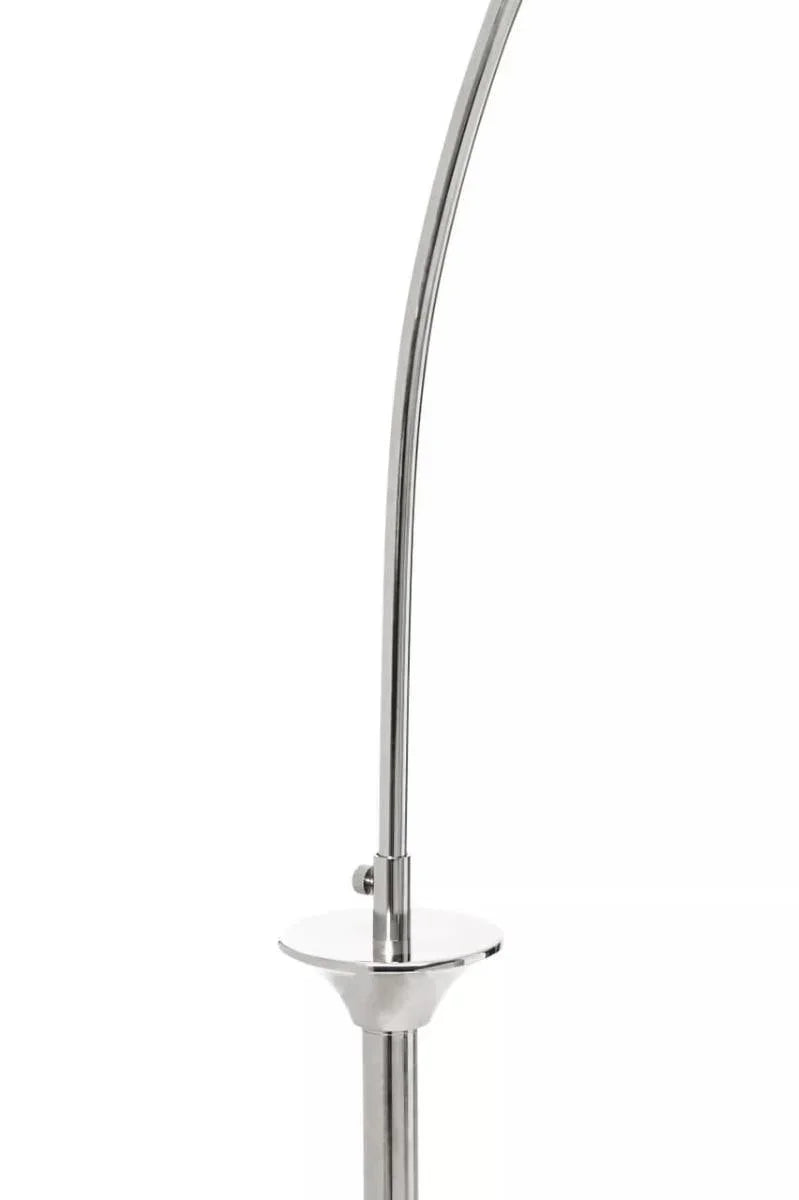 Curved chrome floor lamp stem with metal detail and adjustable joint