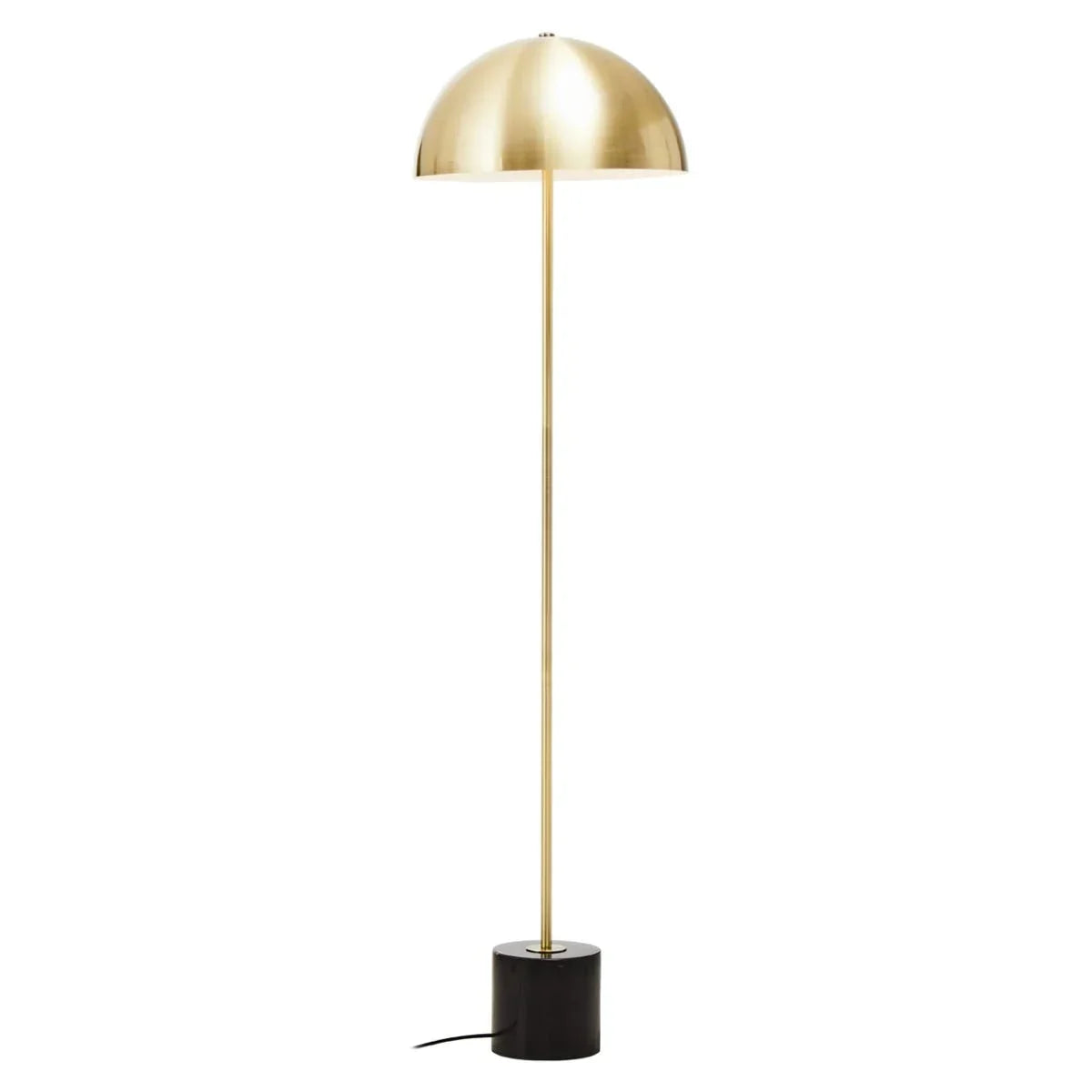 Brass floor lamp with dome shade and black cylindrical base