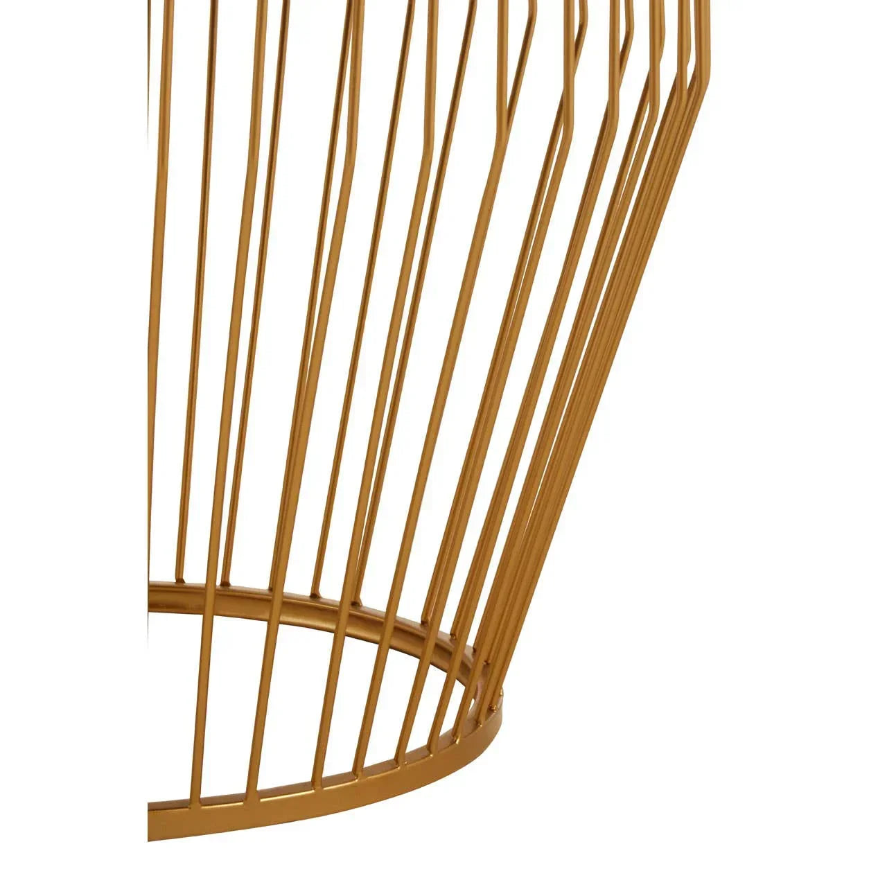 Closeup of gold metal wire table base with geometric design