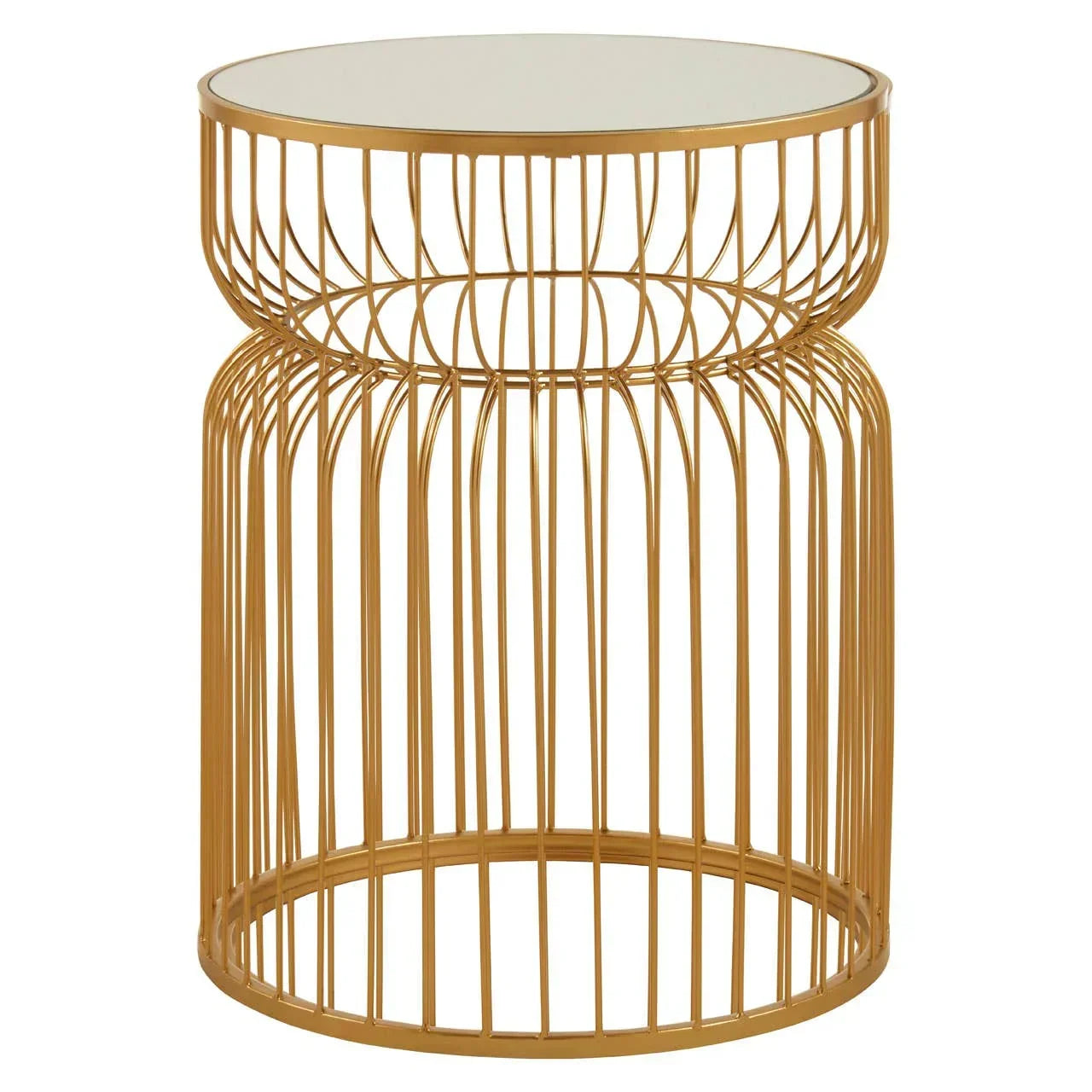 Gold wire side table with round mirrored glass top accent furniture