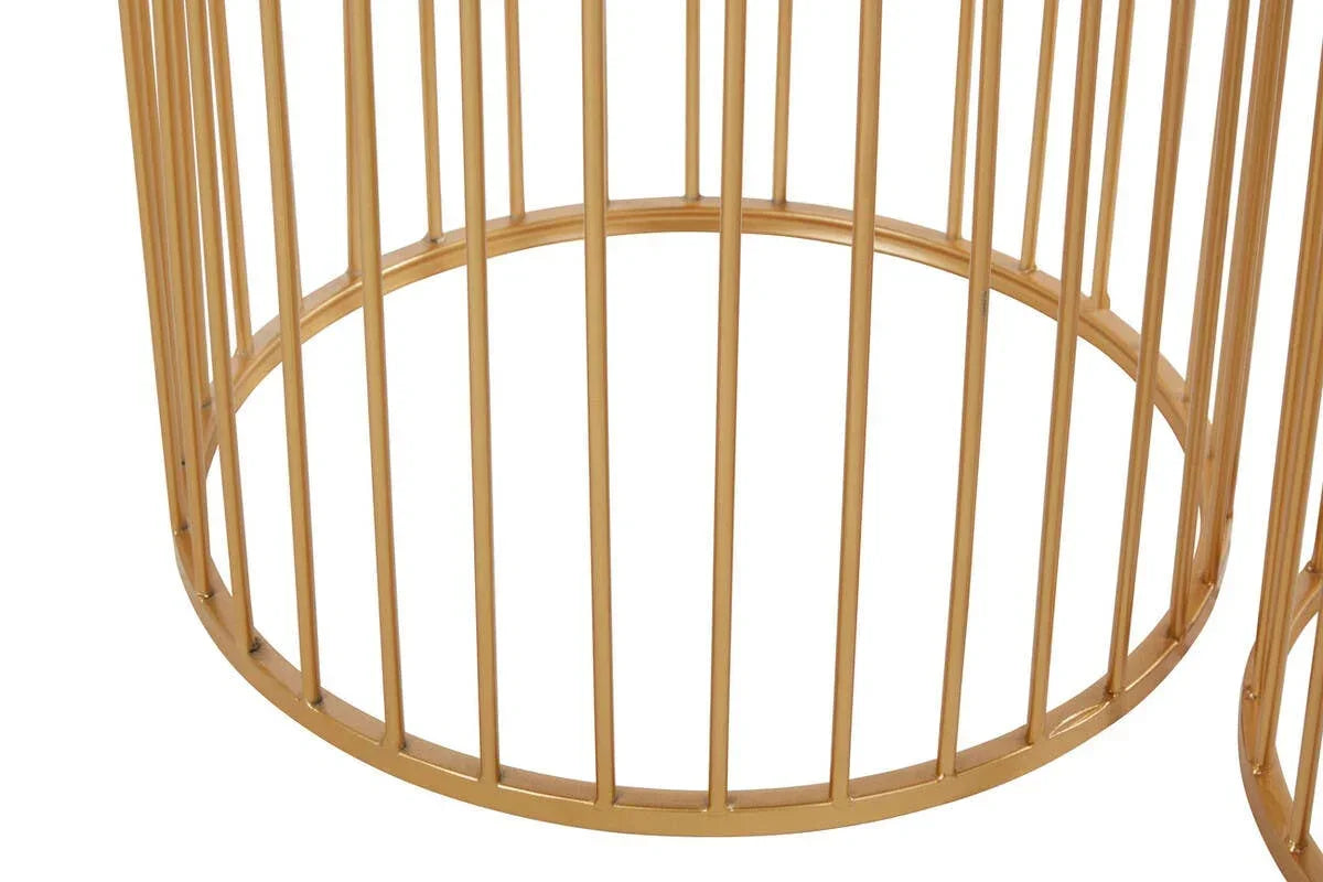 gold metal coffee table base with open cylindrical design