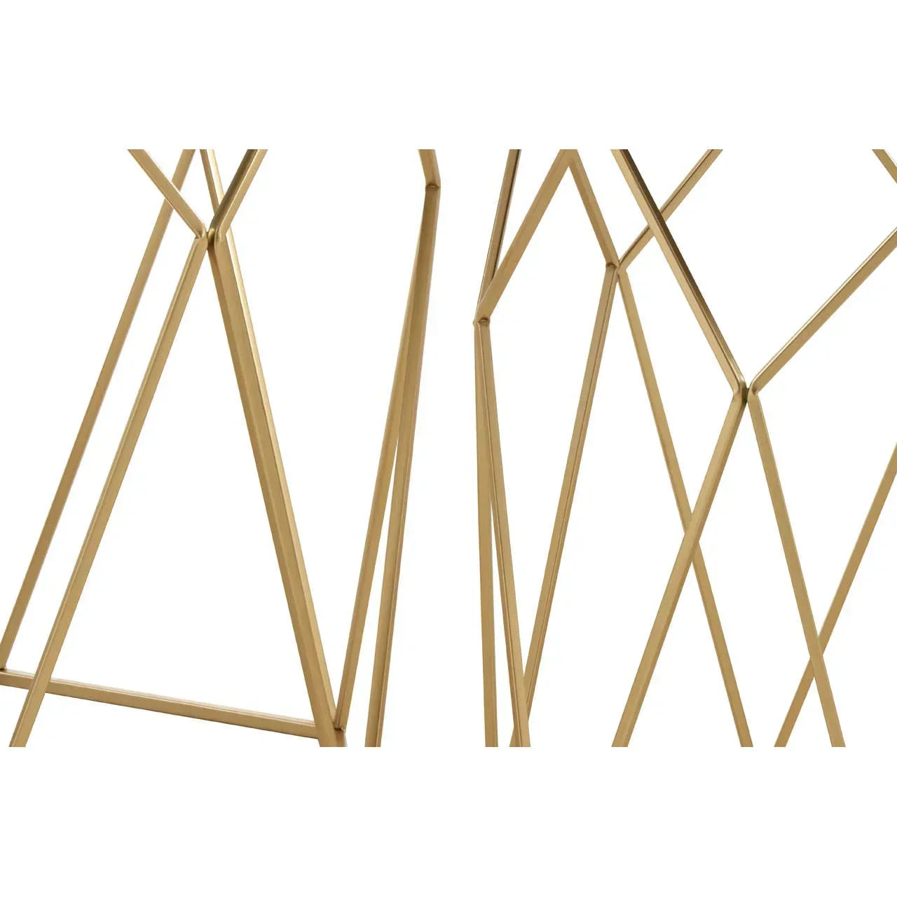Gold metal table legs with geometric design detail