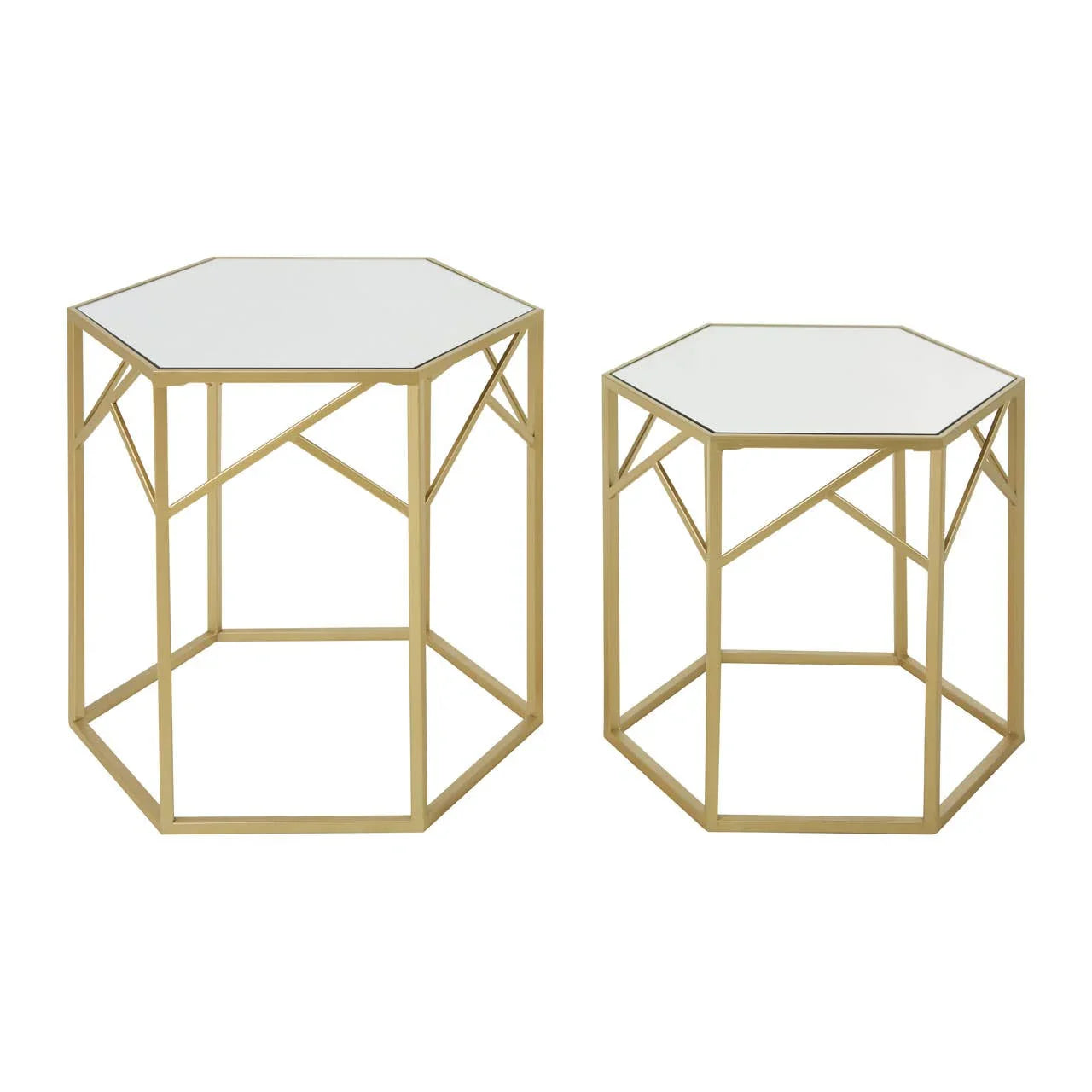 Hexagonal Mirrored Side Tables