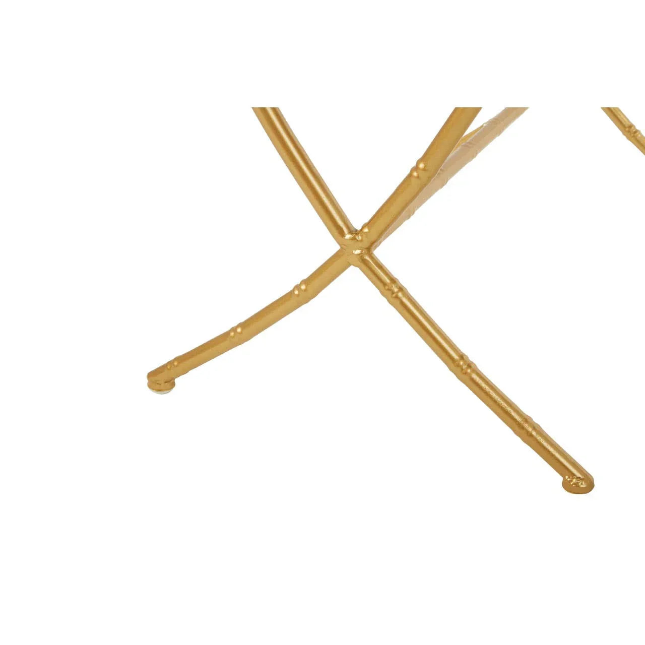 Gold metal furniture leg with bamboo-style detailing and crisscross design