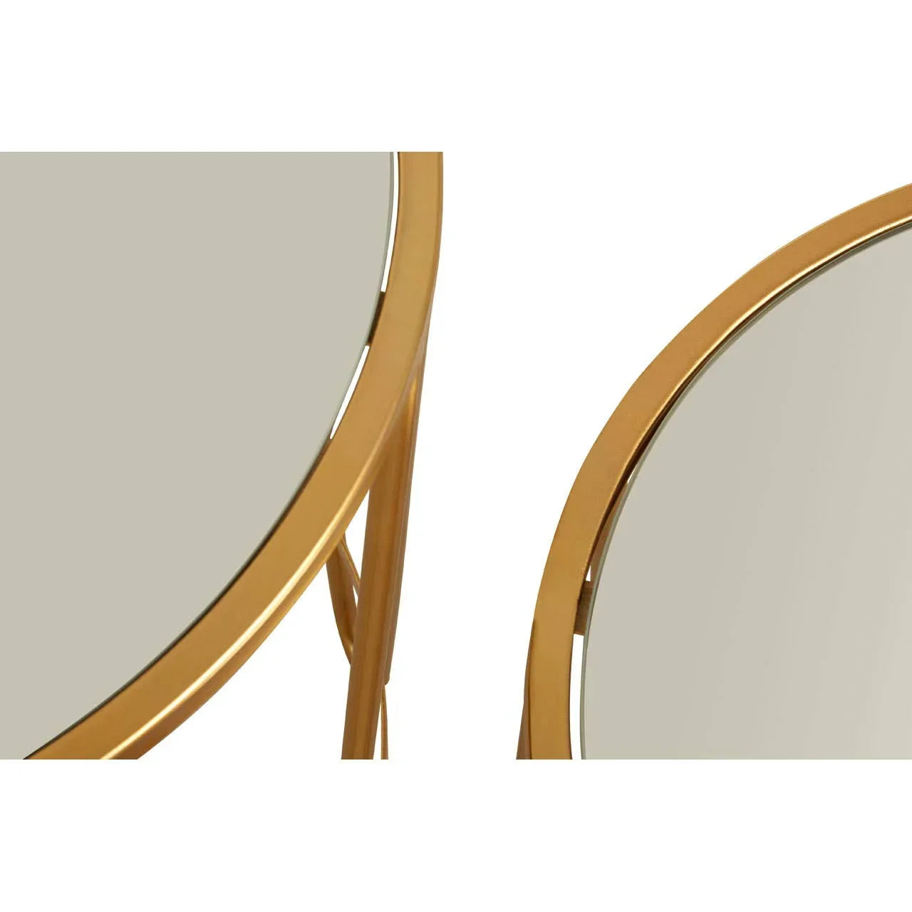 Gold metal and glass round nesting tables close-up view