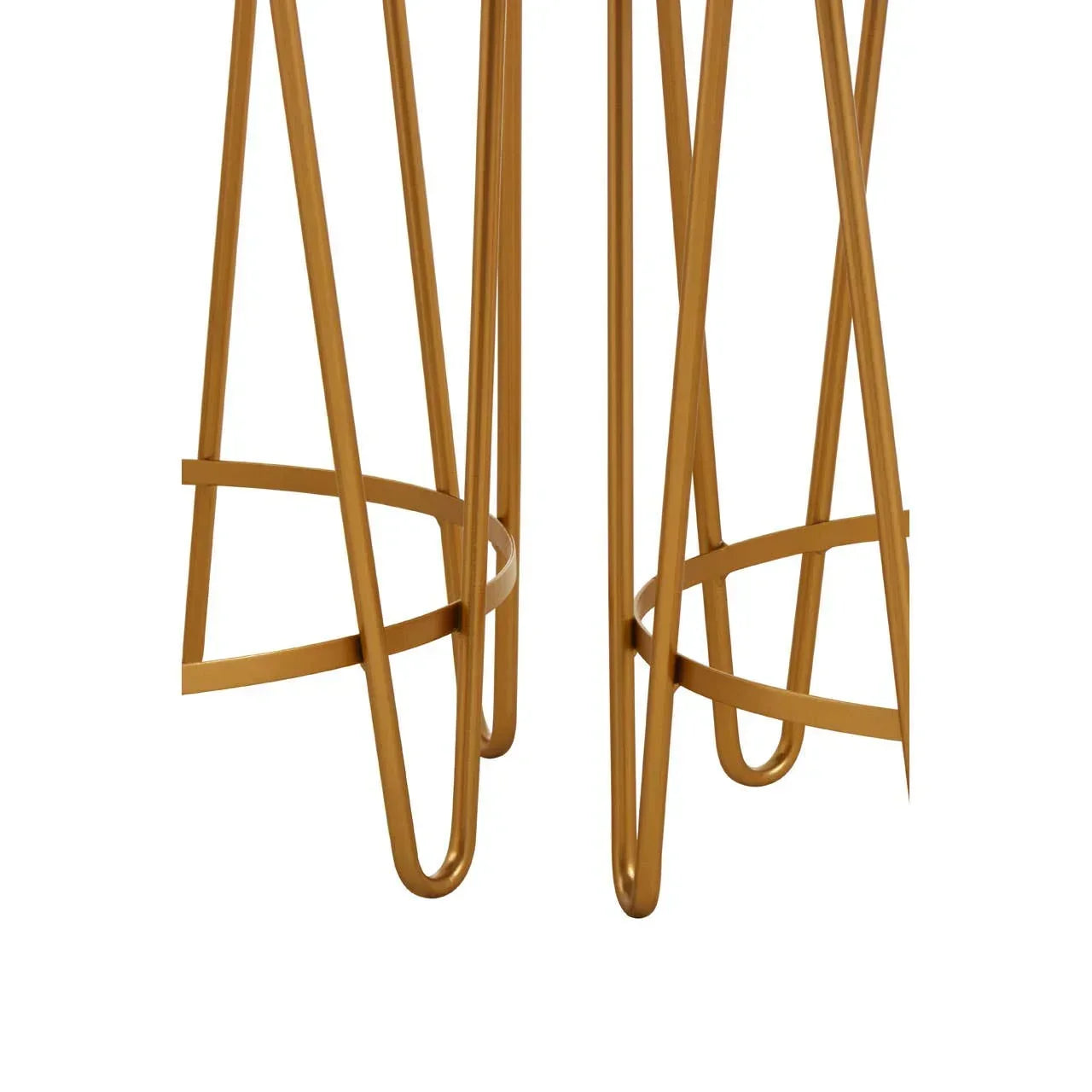 Gold metal table legs with crisscross design and circular base detail