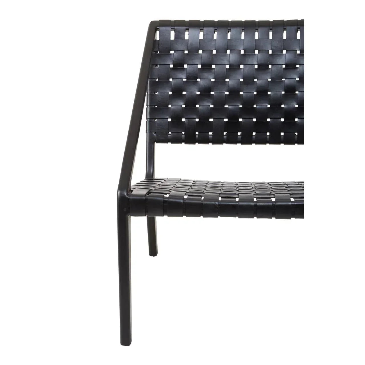 Black woven dining chair with metal frame, partial side view