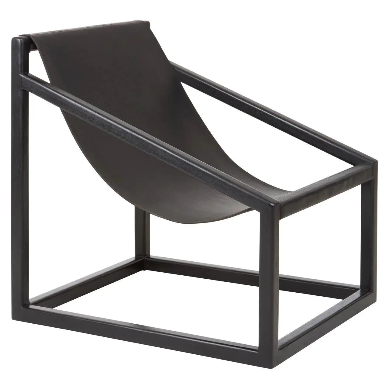 Black metal frame accent chair with curved leather seat in modern minimalist style