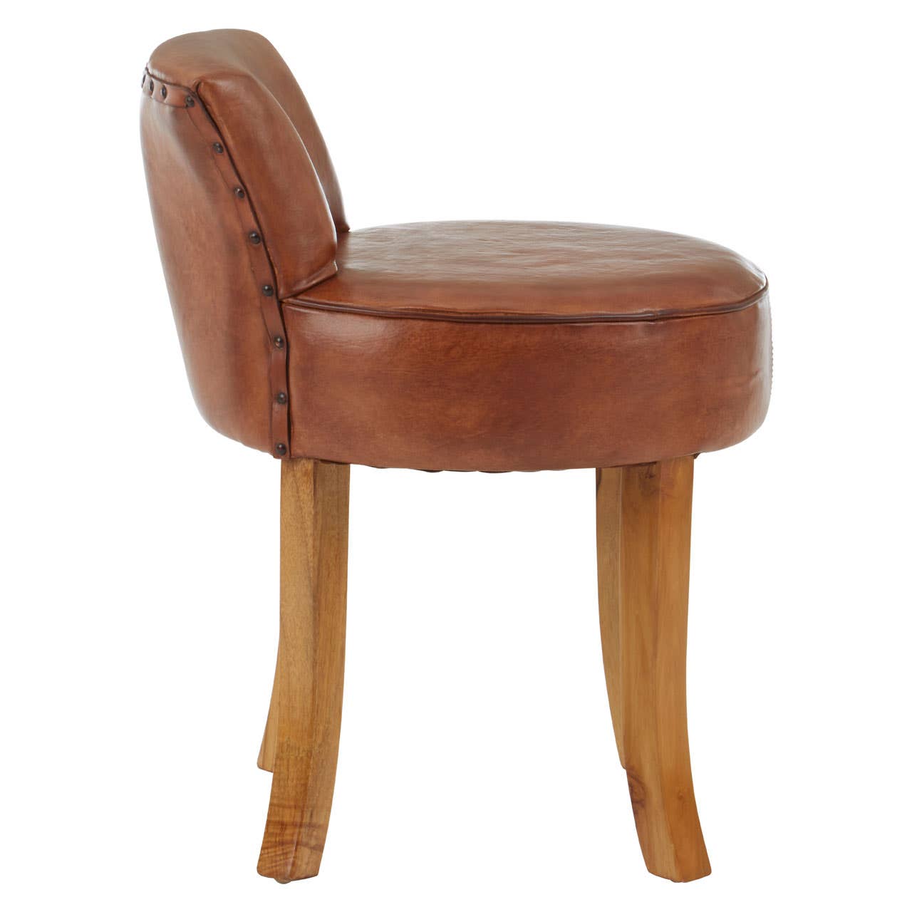 Curved Teak Leather Accent Chair