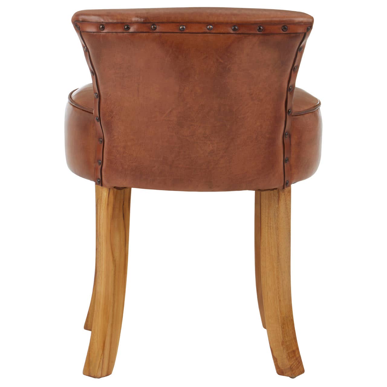 Curved Teak Leather Accent Chair