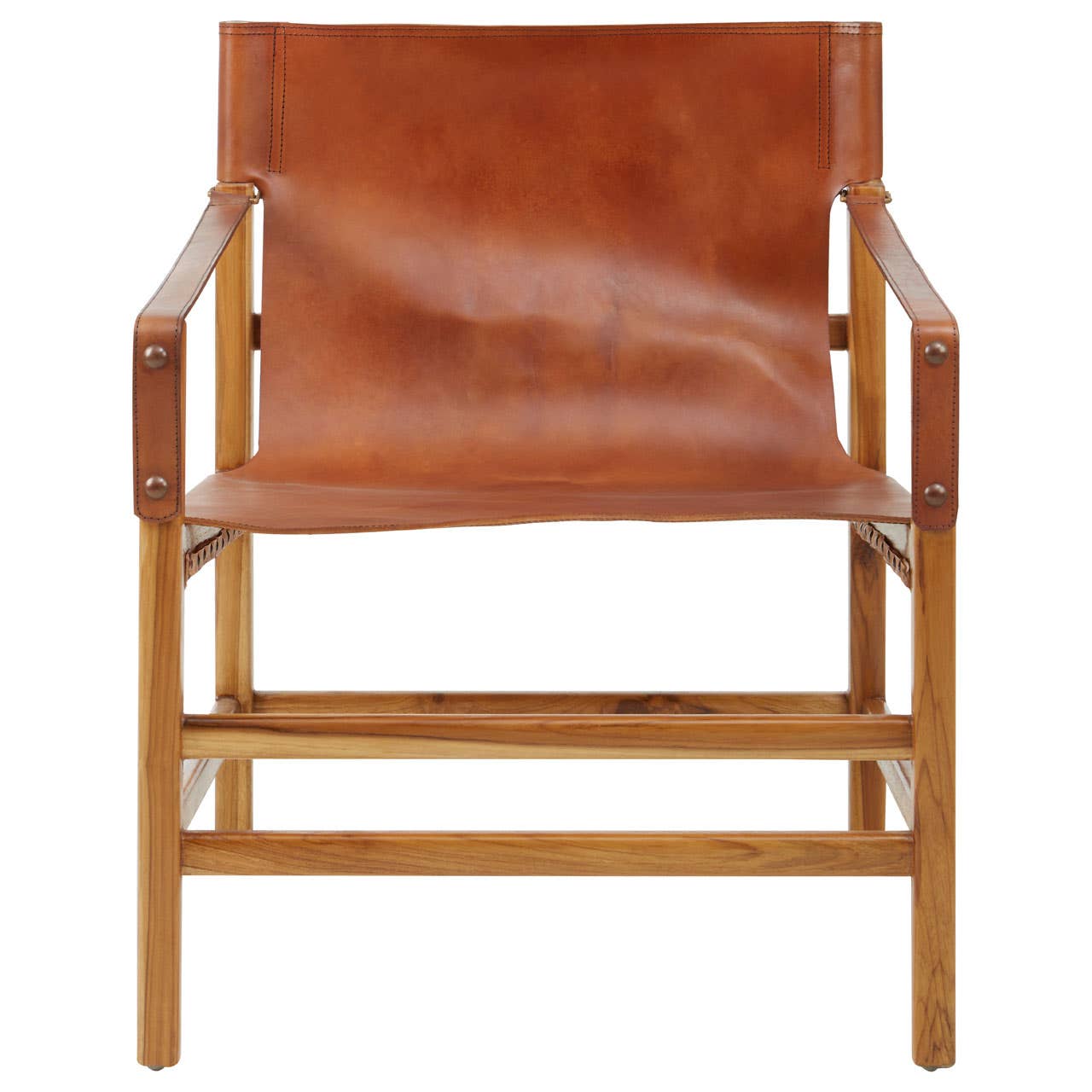 Luxe Teak Leather Sling Chair