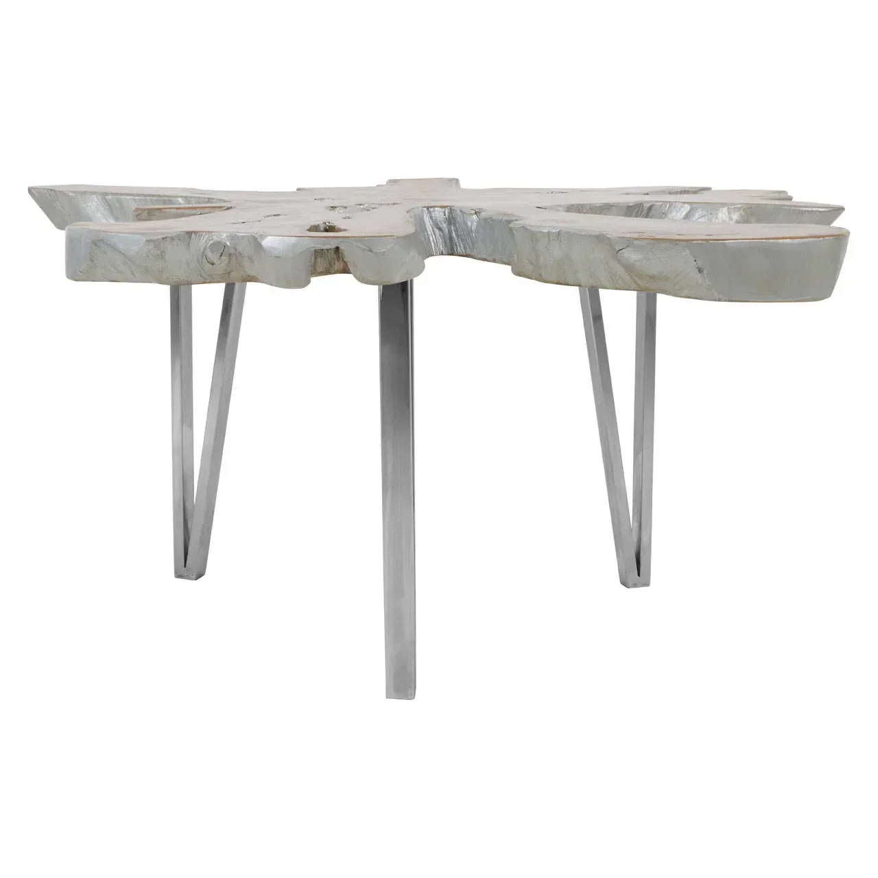 Petrified wood coffee table with irregular top and metal legs
